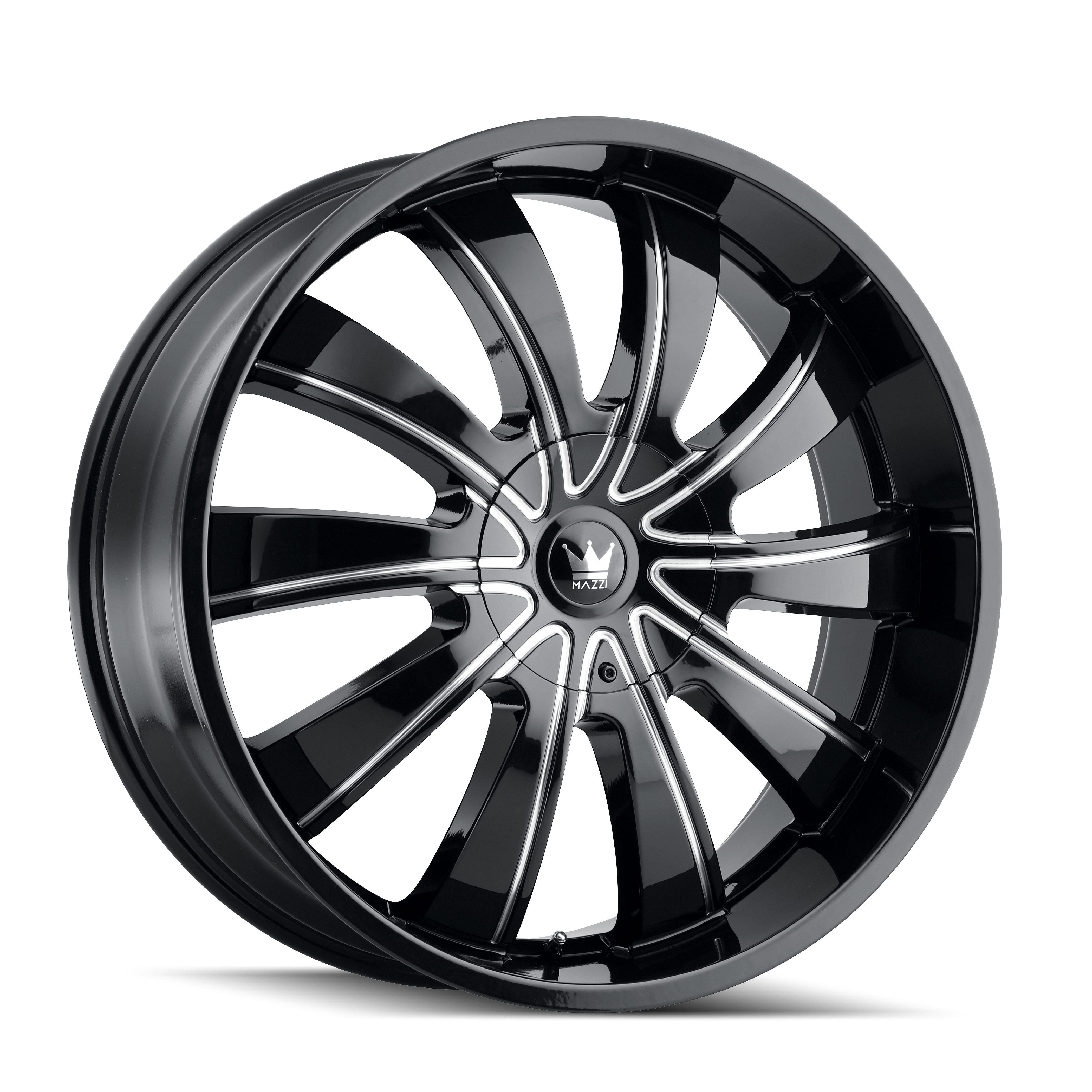 Mazzi Rolla 24x9.5" 5x127mm 87mm CB +18mm Gloss Black Milled Spokes