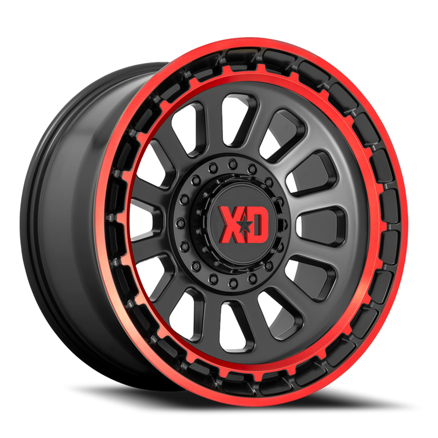XD Series Omega 17x9" 6x135mm 106.1mm CB -12mm Satin Black Machined Lip-Red Tint