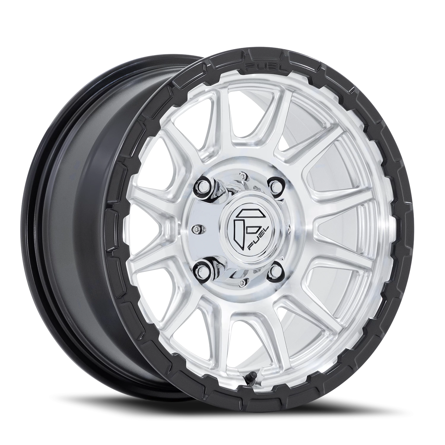 Fuel Piston UTV 15x7" 4x156mm 115.1mm CB +38mm Machined Hyper Silver Machined Face-Matte Black Lip
