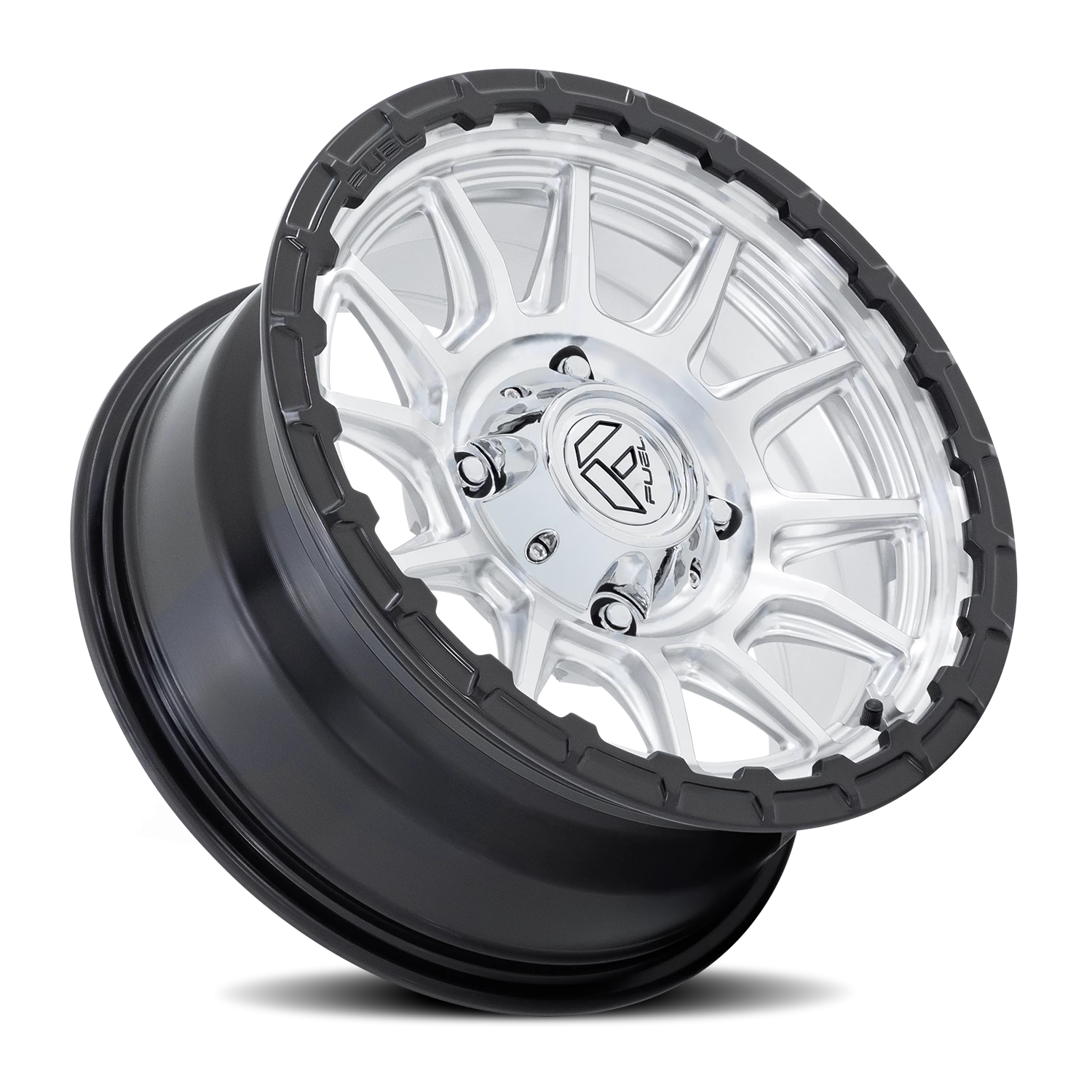 Fuel Piston UTV 15x7" 4x156mm 115.1mm CB +38mm Machined Hyper Silver Machined Face-Matte Black Lip
