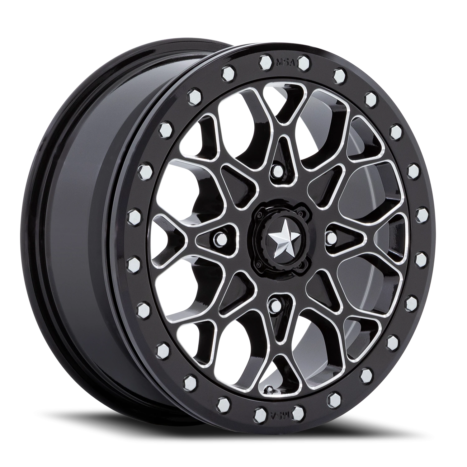 MSA Portal Beadlock 15x6" 4x137mm 96mm CB +38mm Gloss Black Milled-Gloss Black Ring