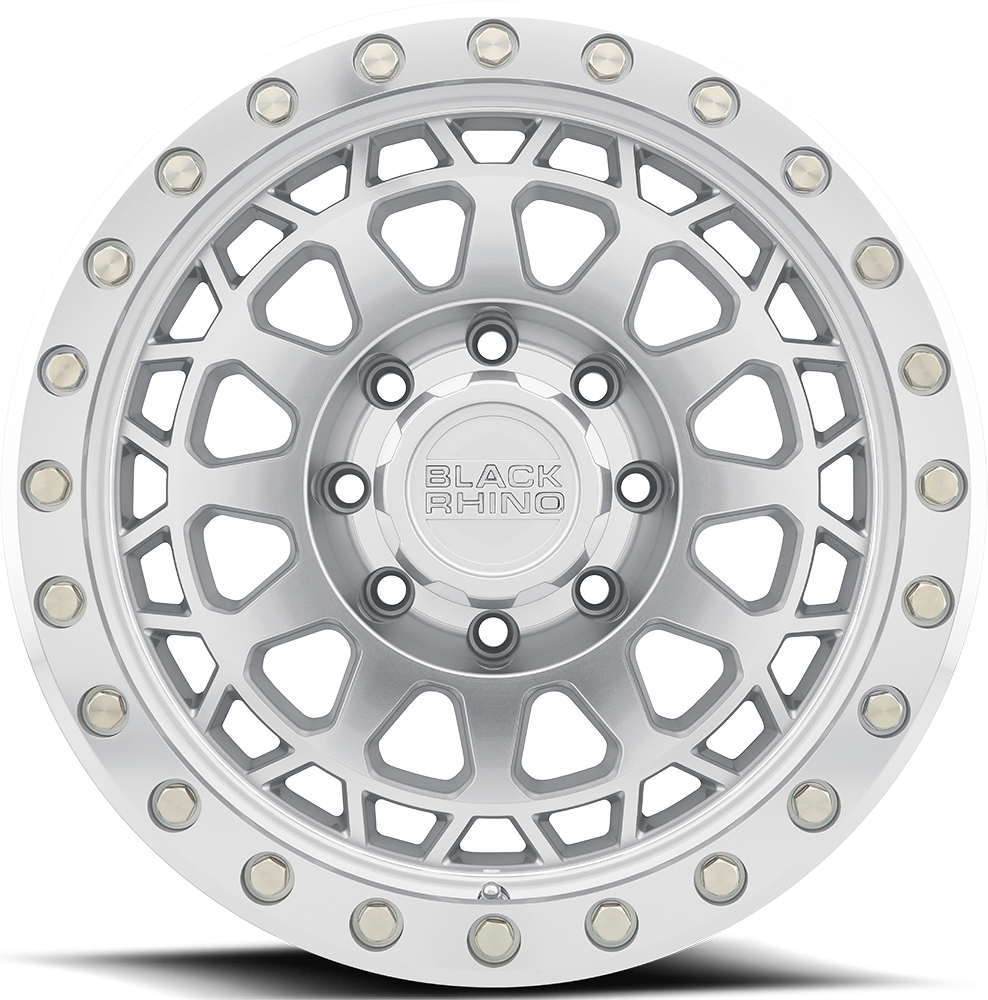 Black Rhino Primm Beadlock 17x8.5" 8x165.1mm 125.1mm CB -38mm Silver Mirror Face-Silver Bolts