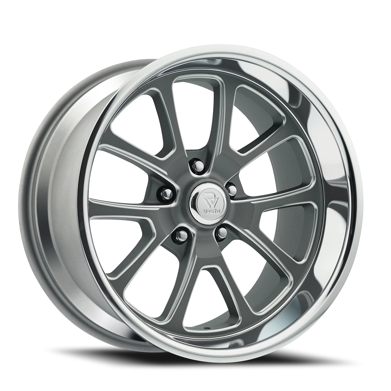 Resto R101 GUN 17x9.5" 5x127mm 78.1mm CB +1mm Textured Gunmetal Milled Window-Diamond Cut Lip