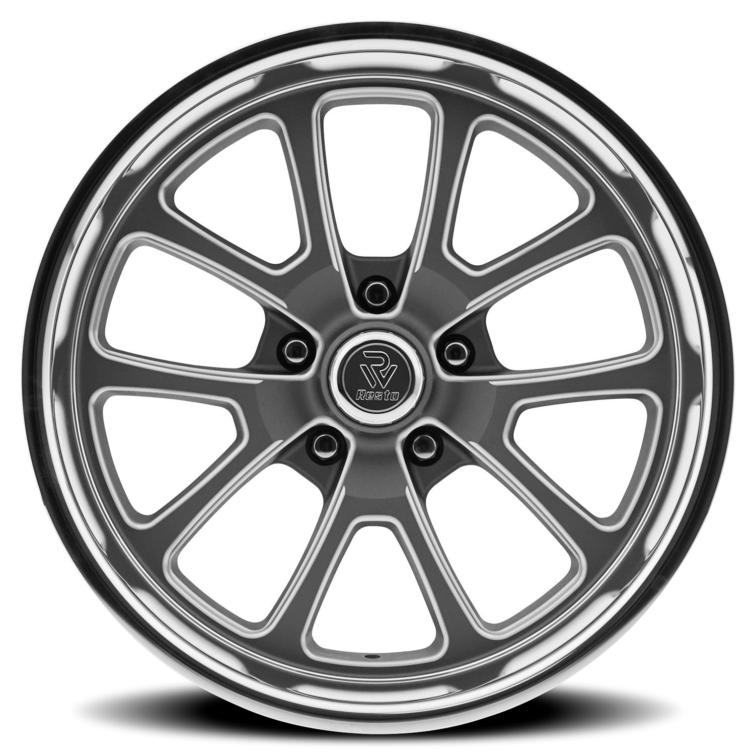 Resto R101 GUN 17x9.5" 5x127mm 78.1mm CB +1mm Textured Gunmetal Milled Window-Diamond Cut Lip