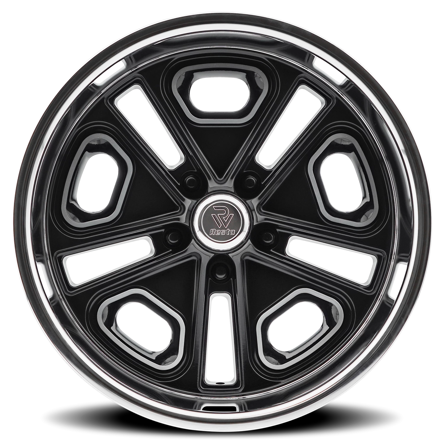 Resto R102 GB 17x9.5" 5x120.7mm 72.69mm CB +1mm Gloss Glossy Black Milled Window-Diamond Cut Lip