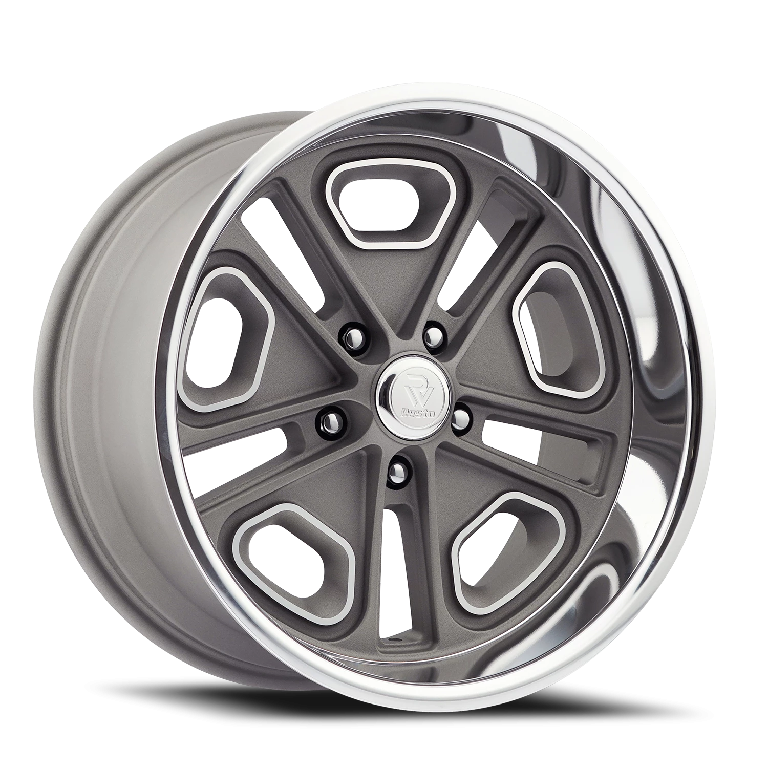 Resto R102 GUN 22x8.5" 5x114.3mm 72.69mm CB +1mm Textured Gunmetal Milled Window-Diamond Cut Lip