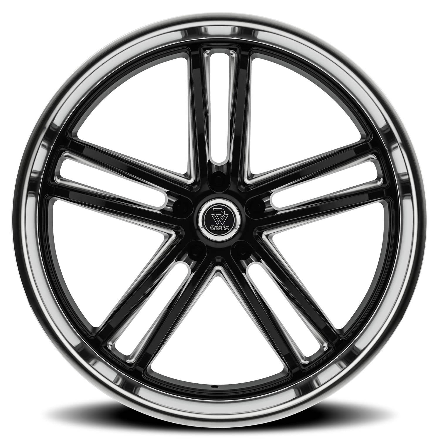 Resto R103 GB 20x9.5" 5x127mm 78.1mm CB +1mm Gloss Glossy Black Milled Window-Diamond Cut Lip