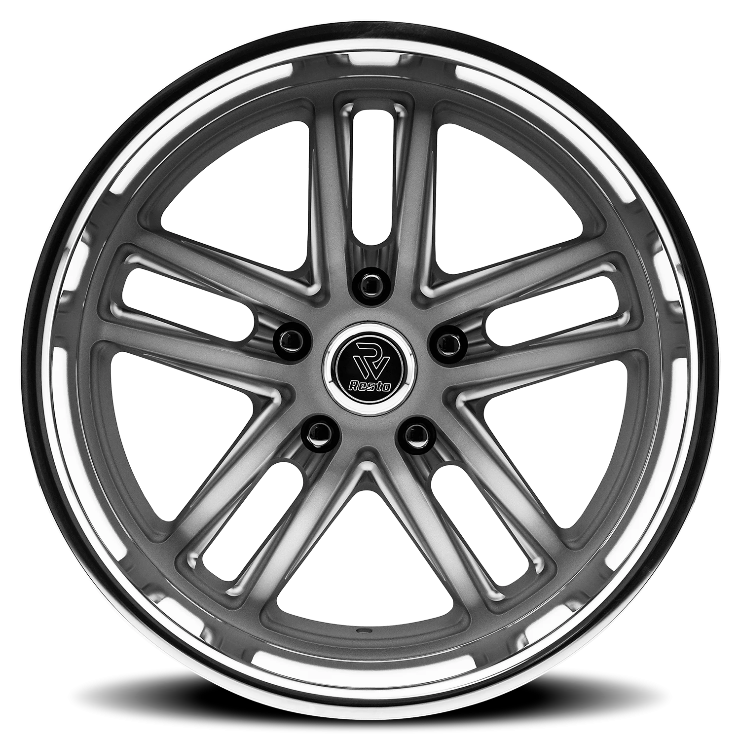 Resto R103 GUN 22x10.5" 5x127mm 78.1mm CB +12mm Textured Gunmetal Milled Window-Diamond Cut Lip