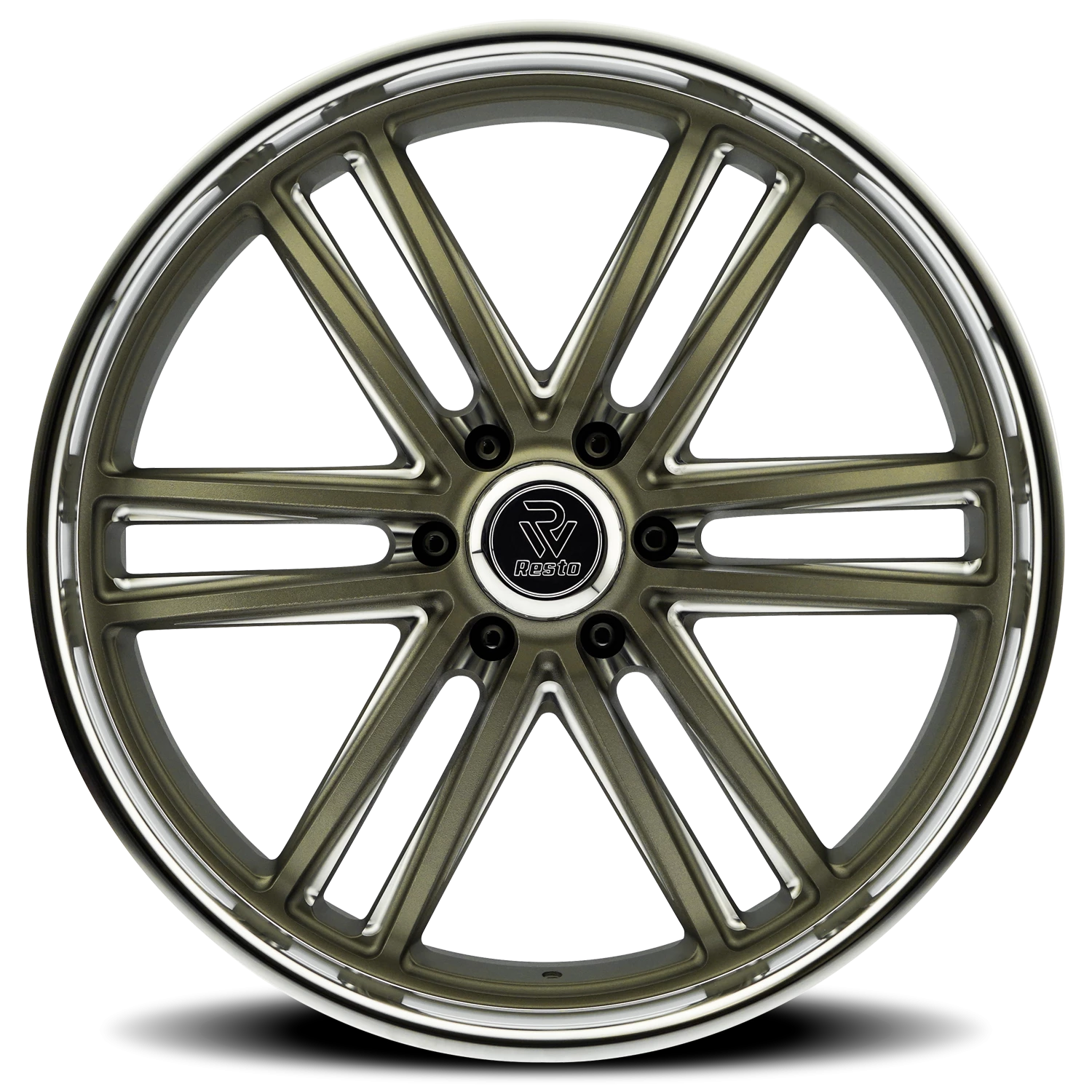 Resto R103 GUN 24x10" 6x139.7mm 106.1mm CB +25mm Textured Gunmetal Milled Window-Diamond Cut Lip