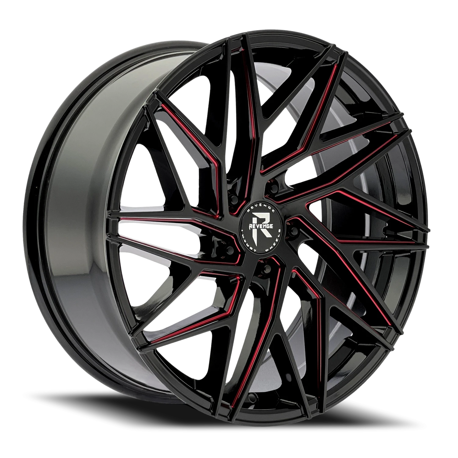 Revenge Luxury RL-102 22x9" 5x115mm 74.1mm CB +20mm Black Red Milled