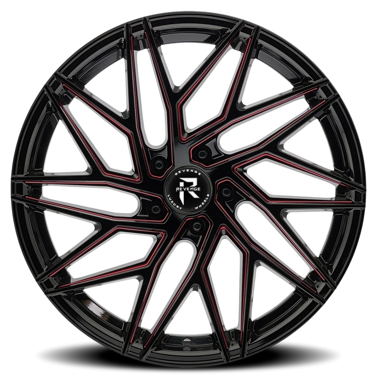 Revenge Luxury RL-102 22x9" 5x115mm 74.1mm CB +20mm Black Red Milled