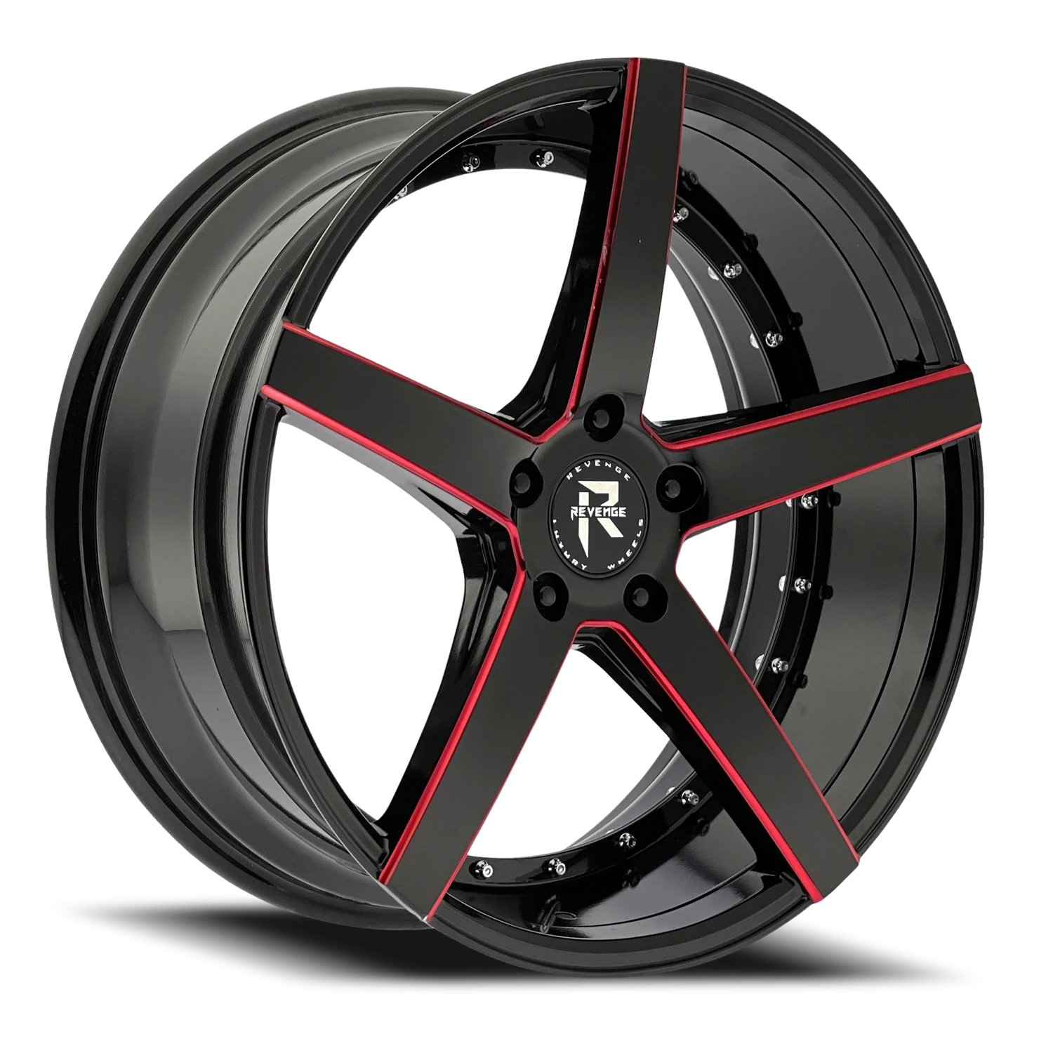 Revenge Luxury RL-103 20x8.5" 5x114.3mm 74.1mm CB +35mm Black Red Milled