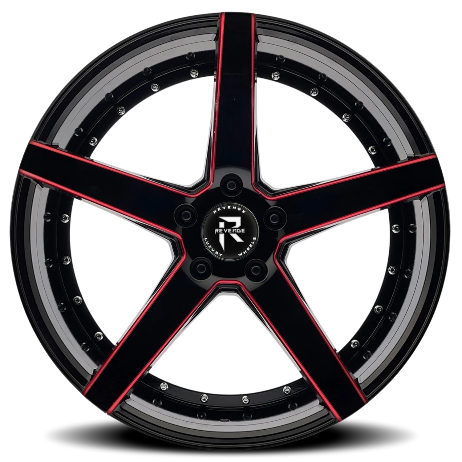 Revenge Luxury RL-103 20x8.5" 5x114.3mm 74.1mm CB +35mm Black Red Milled