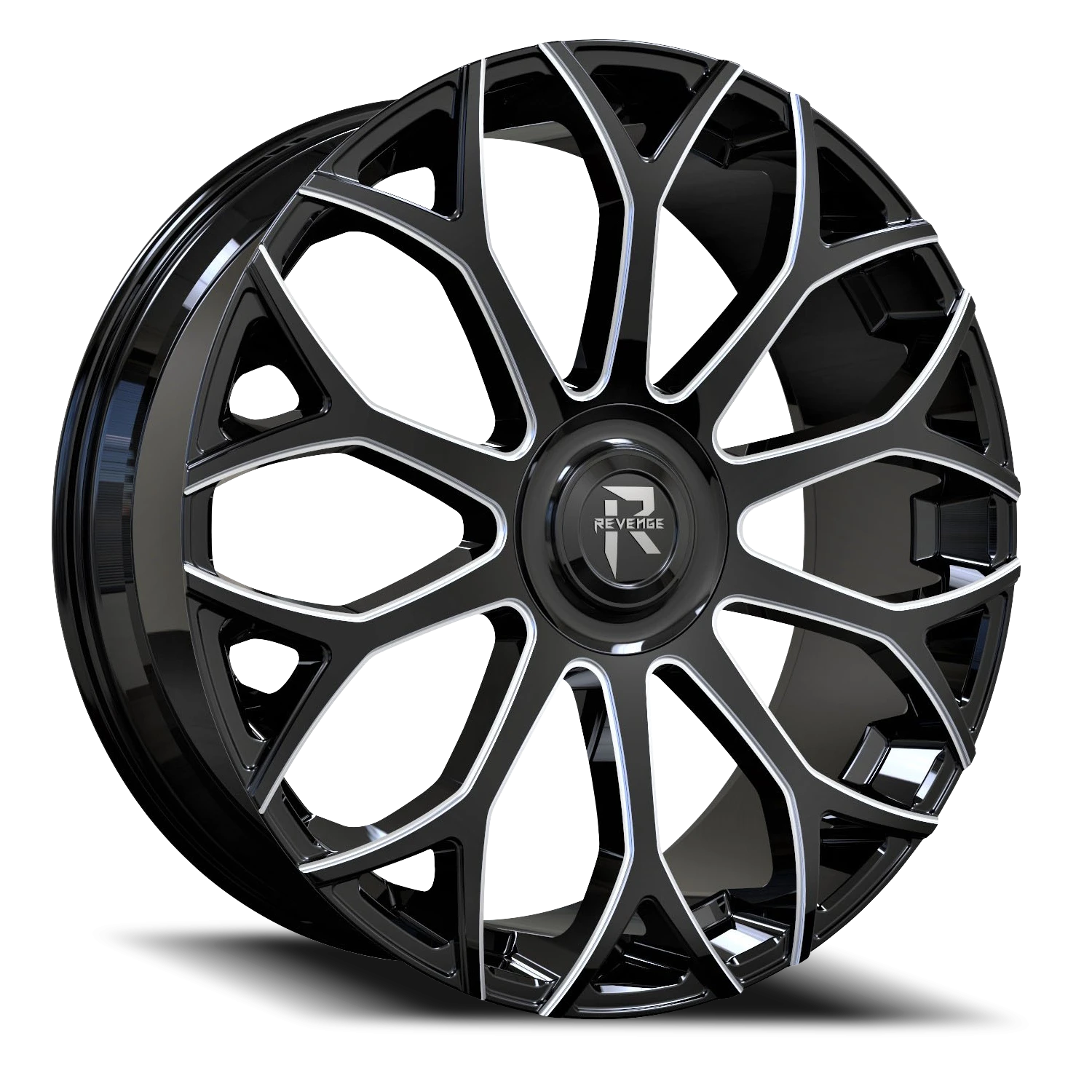 Revenge Luxury RL105-Big Floater Cap Special Edition 24x9" 5x115mm 74.1mm CB +15mm Black Milled Windows