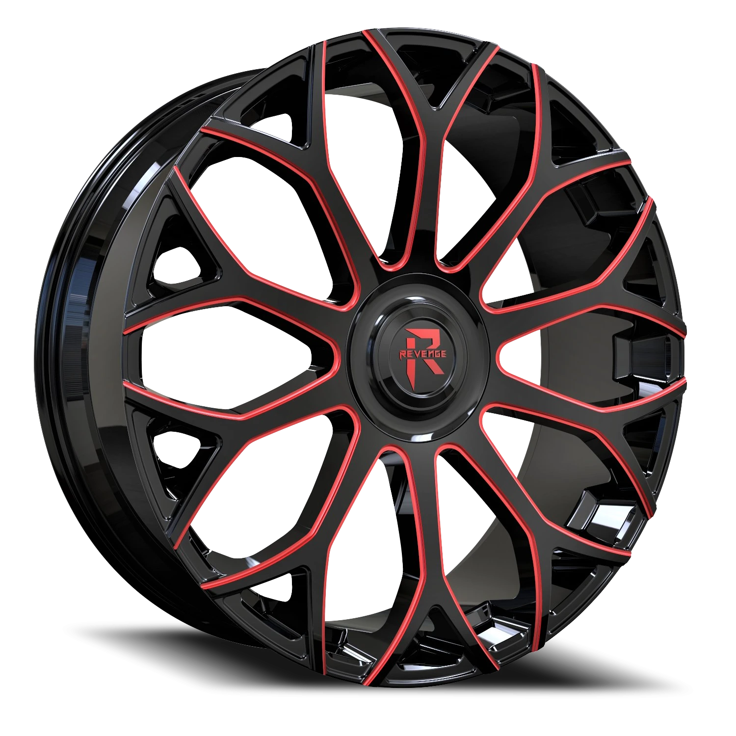 Revenge Luxury RL105-Big Floater Cap Special Edition 24x9" 6x135mm 87.1mm CB +25mm Black Red Milled