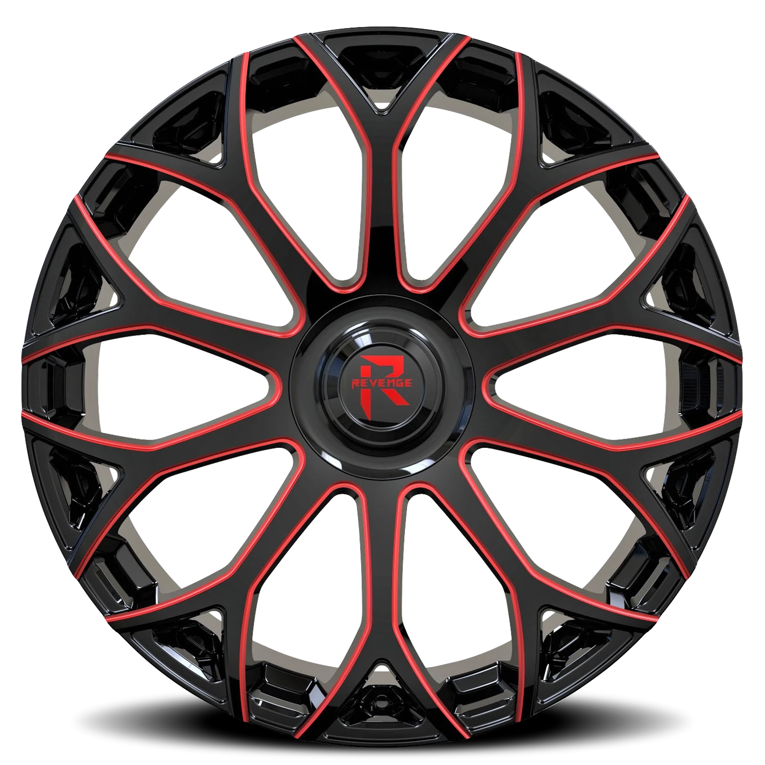 Revenge Luxury RL105-Big Floater Cap Special Edition 24x9" 6x135mm 87.1mm CB +25mm Black Red Milled