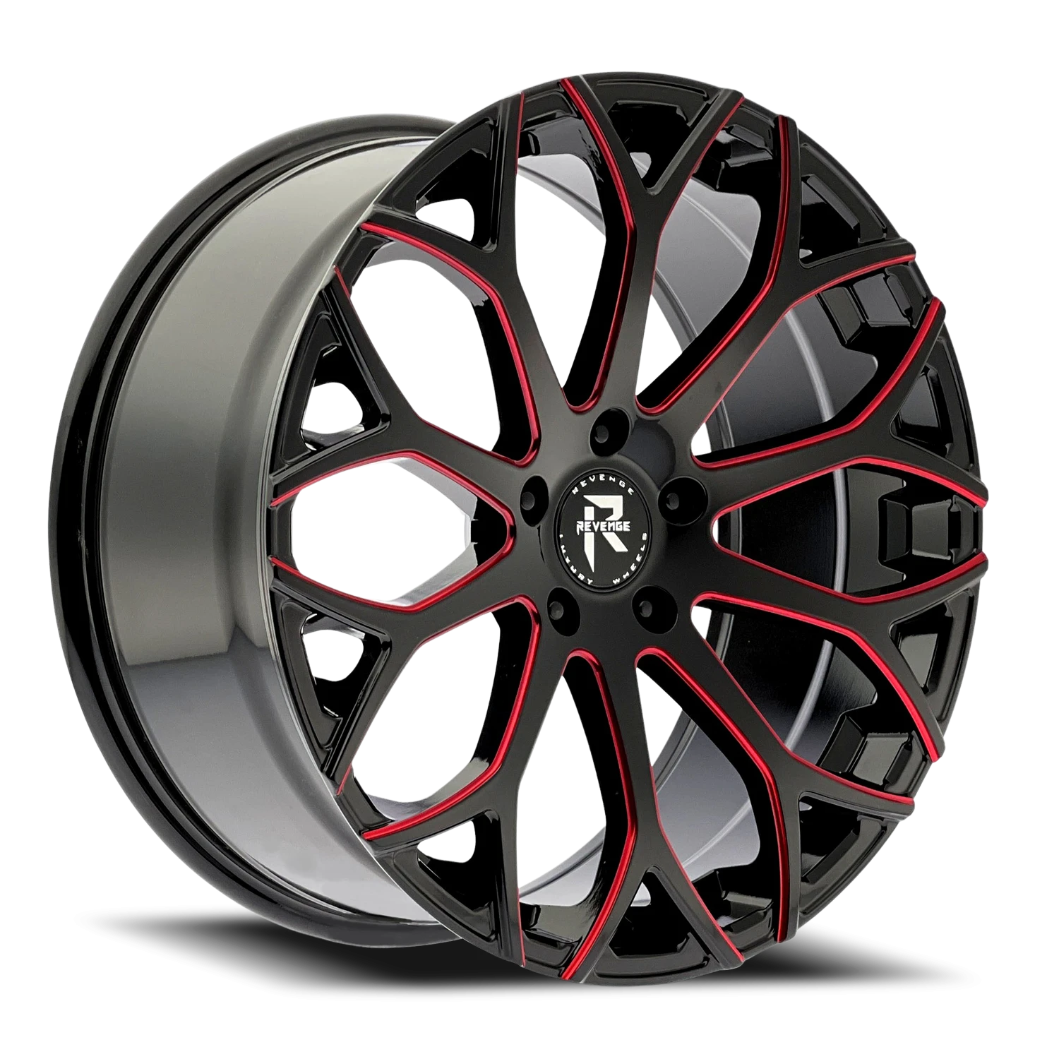 Revenge Luxury RL-105 22x9" 5x115mm 74.1mm CB +20mm Black Red Milled