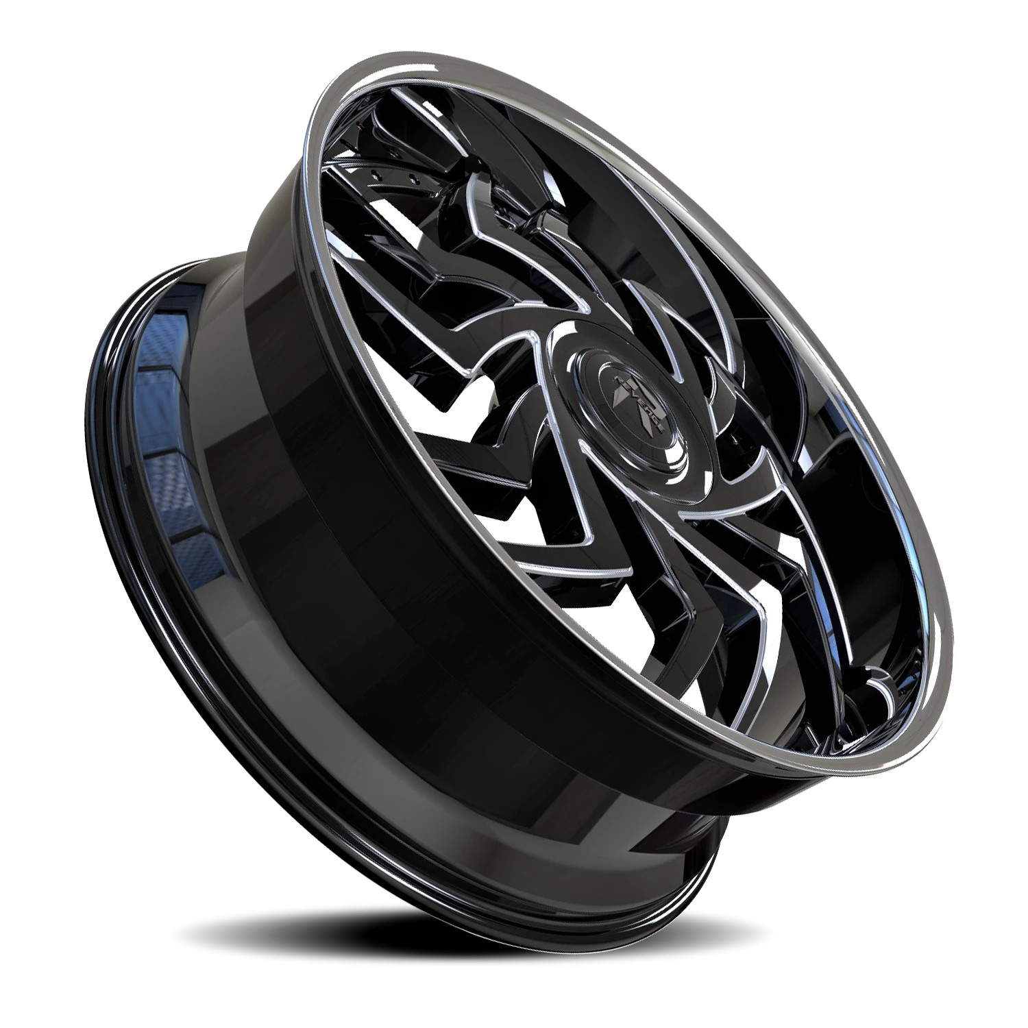 Revenge Luxury RL107-Big Floater Cap Special Edition 24x9" 5x115mm 78.1mm CB +15mm Black Milled Windows-Chrome Stainless Steel Lip