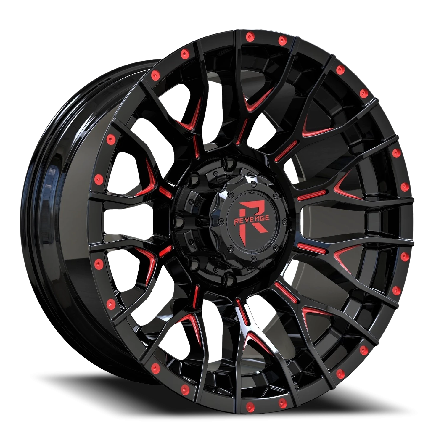 Revenge Offroad RV201 22x12" 8x165.1mm 125.2mm CB -44mm Black Red Milled