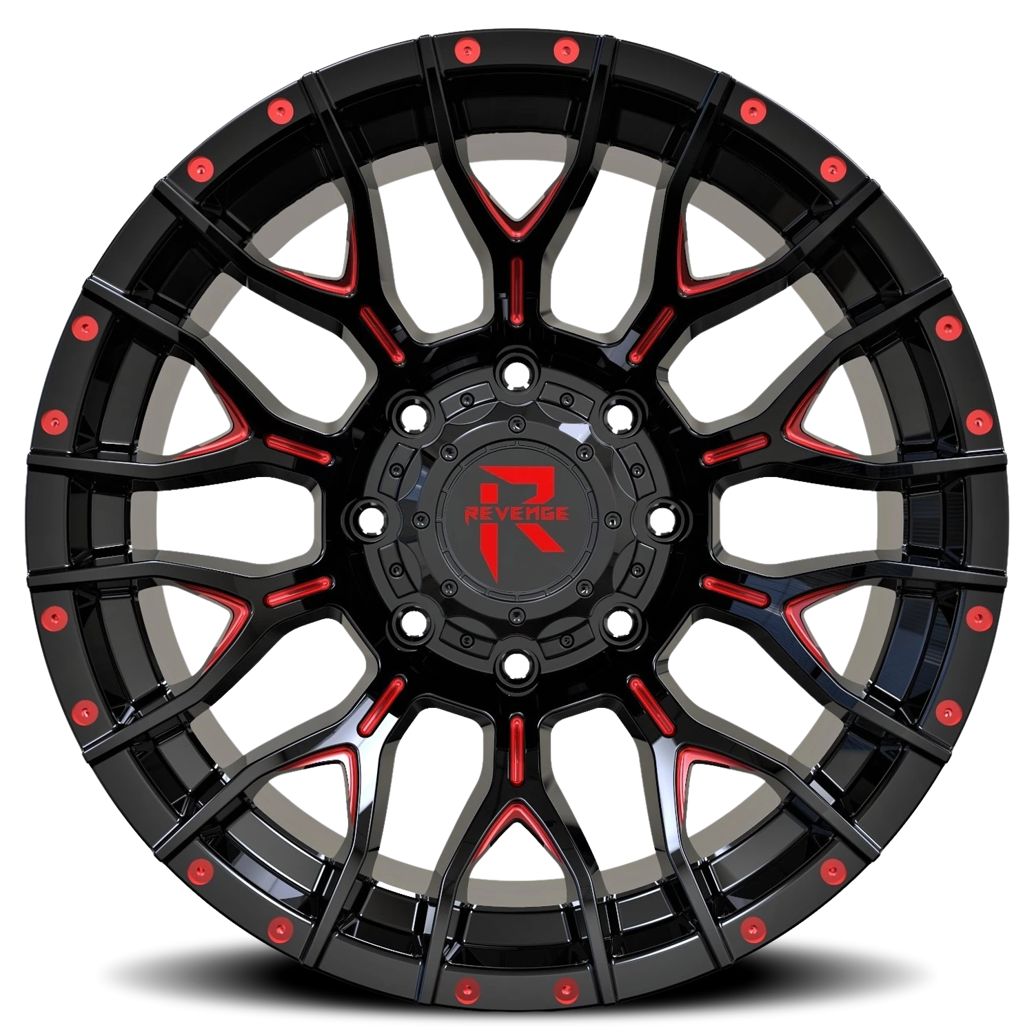 Revenge Offroad RV201 20x10" 8x170mm 125.2mm CB -19mm Black Red Milled