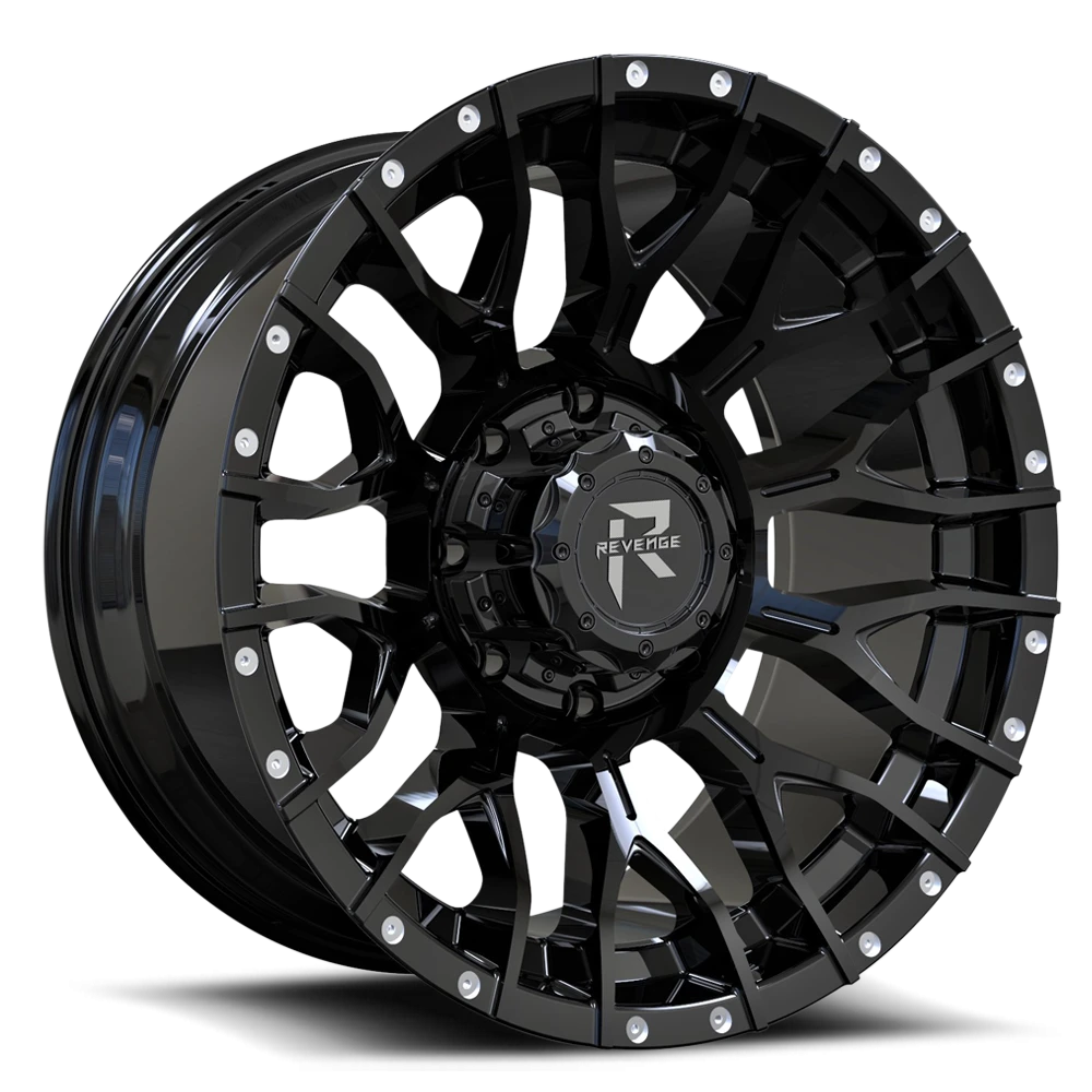 Revenge Offroad RV201 20x10" 5x139.7mm 110mm CB -19mm Satin Black Rivets