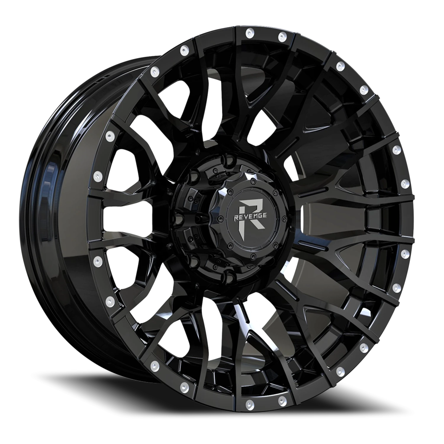 Revenge Offroad RV201 22x12" 8x165.1mm 125.2mm CB -44mm Satin Black Rivets