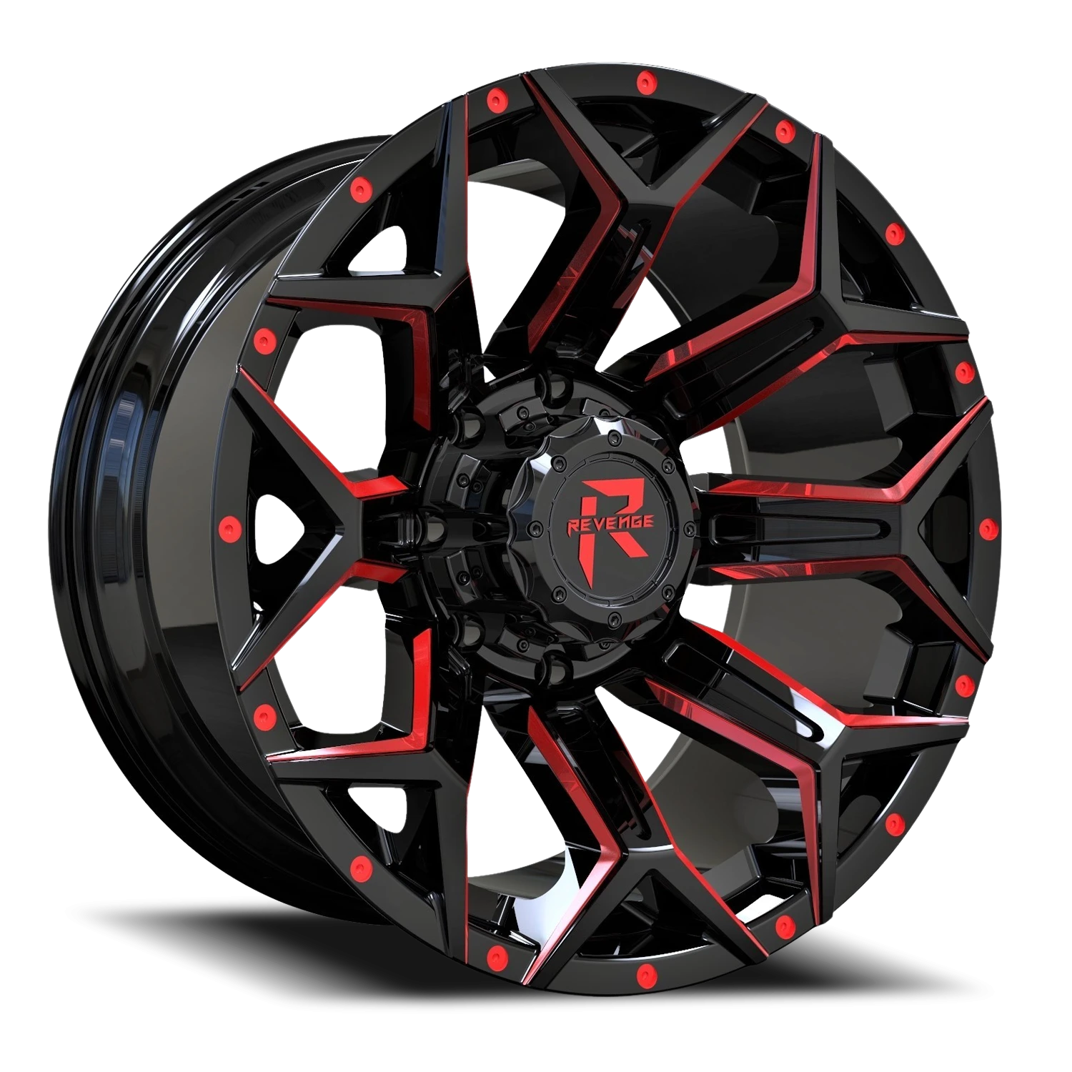 Revenge Offroad RV202 20x9" 5x127mm 87.1mm CB 0mm Black Red Milled