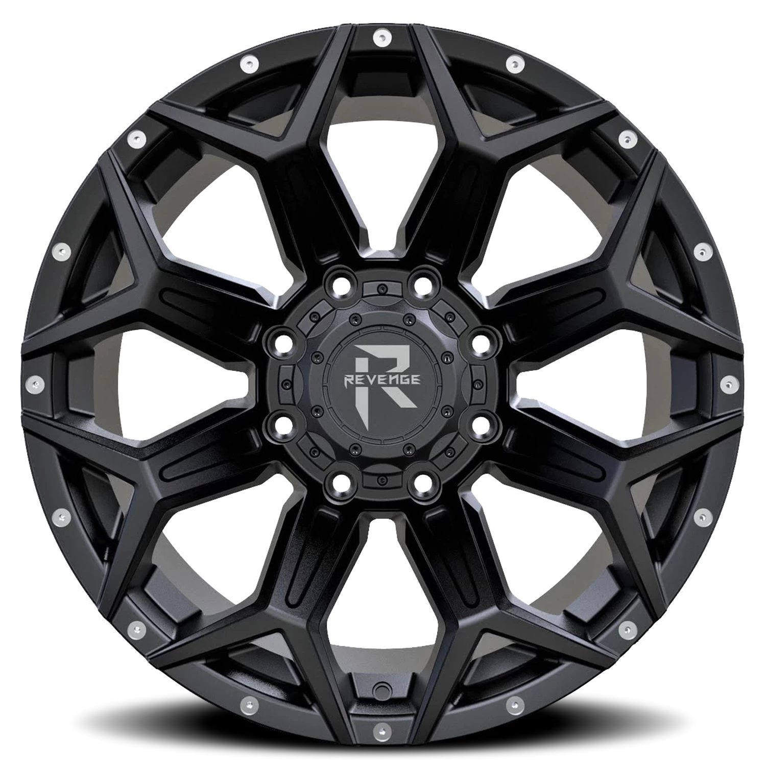 Revenge Offroad RV202 20x9" 6x135mm 108mm CB 0mm Satin Black Rivets