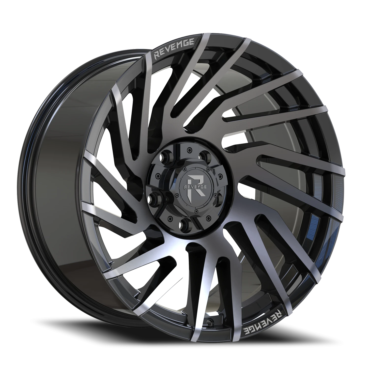 Revenge Offroad RV207 22x10" 5x127mm 87.1mm CB -19mm Gloss Black Machined Titanium Double Dark Tint