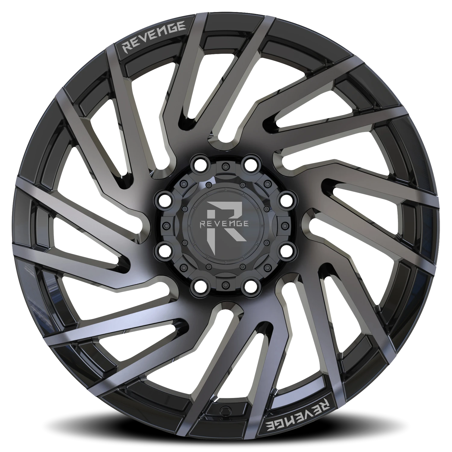 Revenge Offroad RV207 20x10" 8x180mm 125.2mm CB -19mm Gloss Black Machined Titanium Double Dark Tint