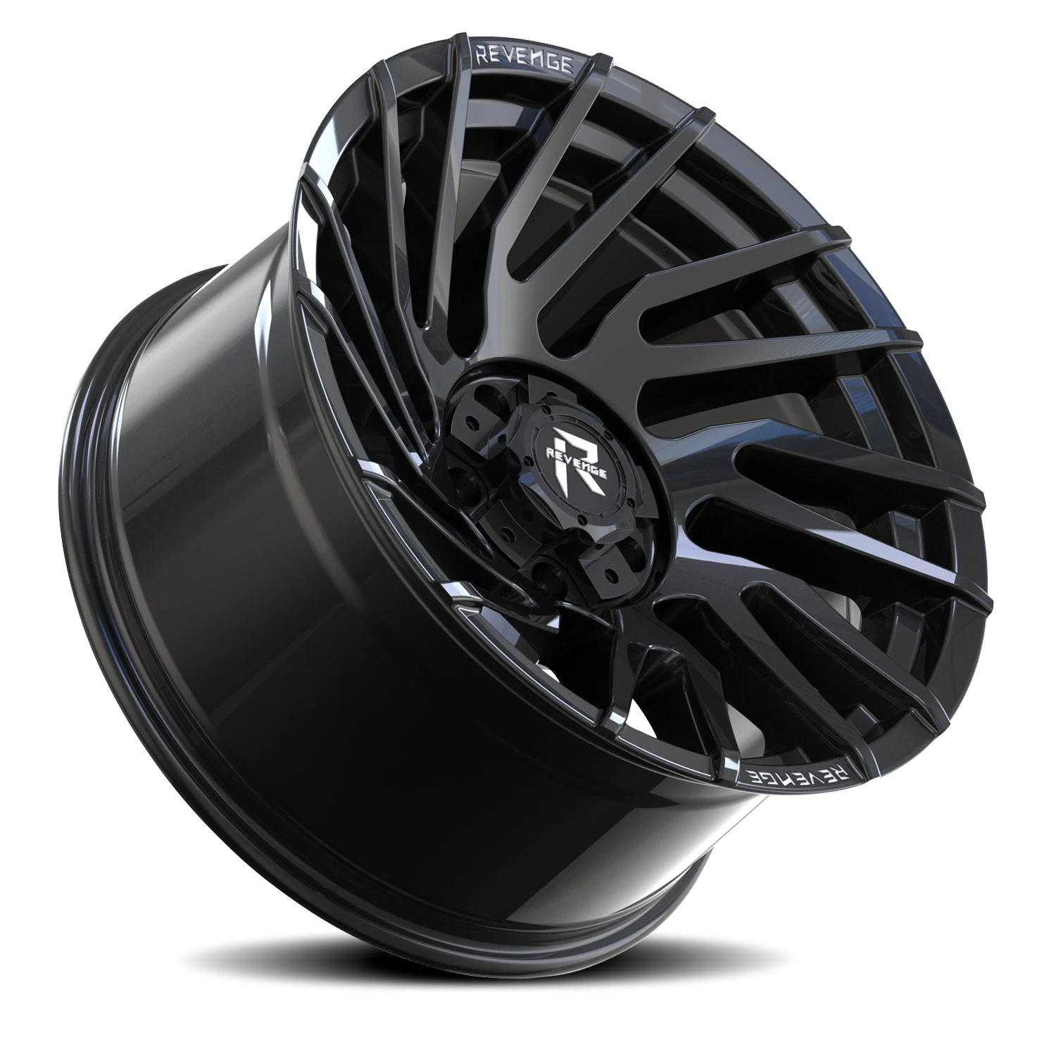 Revenge Offroad RV207 22x10" 5x127mm 87.1mm CB -19mm Gloss Black Rivets