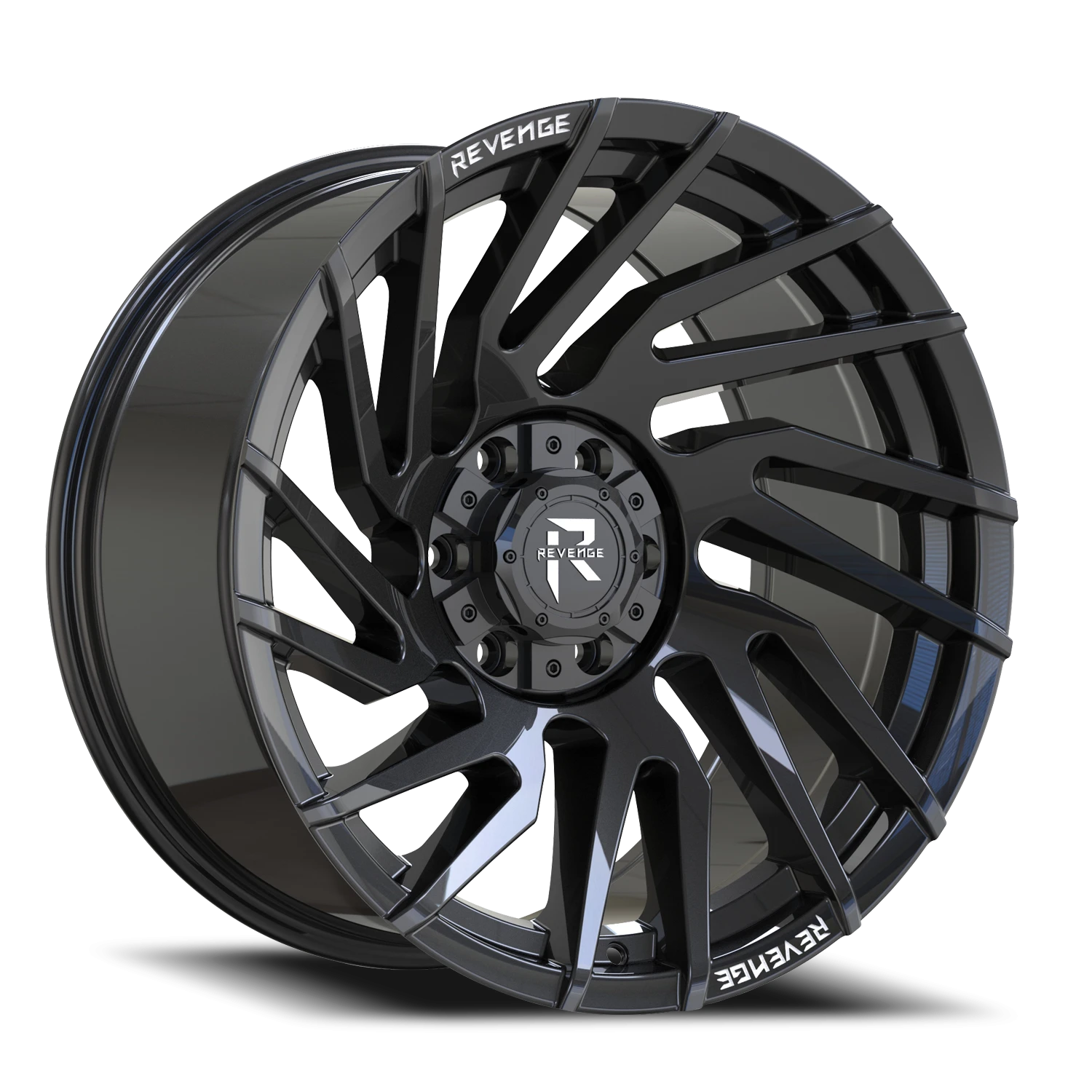 Revenge Offroad RV207 24x10" 6x135mm 106.1mm CB -19mm Gloss Black Rivets