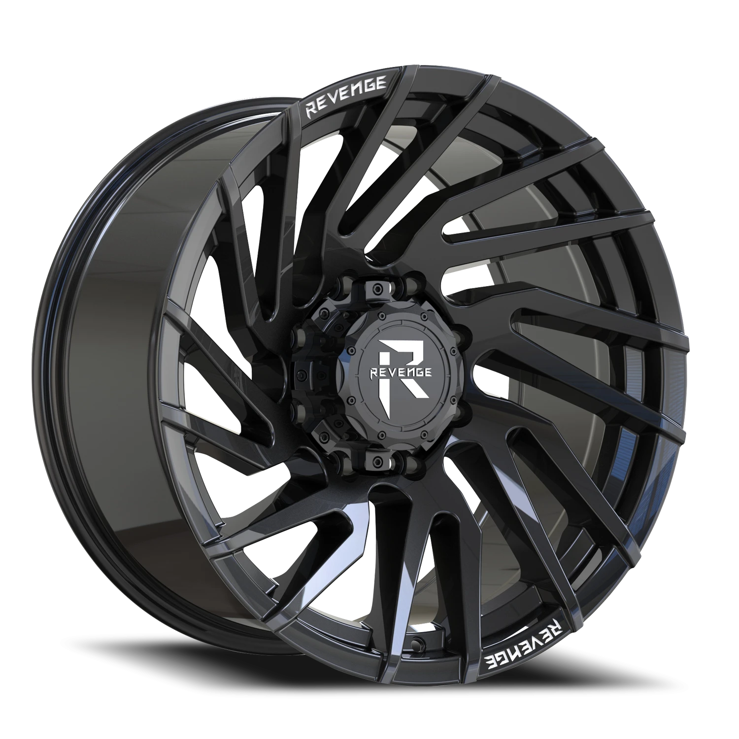 Revenge Offroad RV207 20x9" 8x180mm 125.2mm CB 0mm Gloss Black Rivets