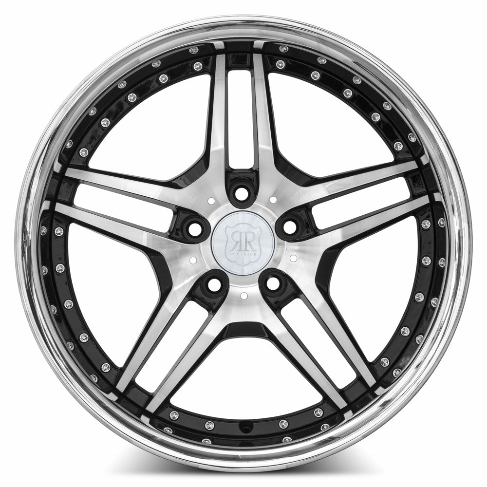 MRR RW2 19x9.5 45 5x112mm 66.6mm Black w/ Stainless Lip