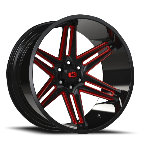 Vision 363 22x10 -19 5x139.7mm 108mm Gloss Black Milled Spokes-Red Tint