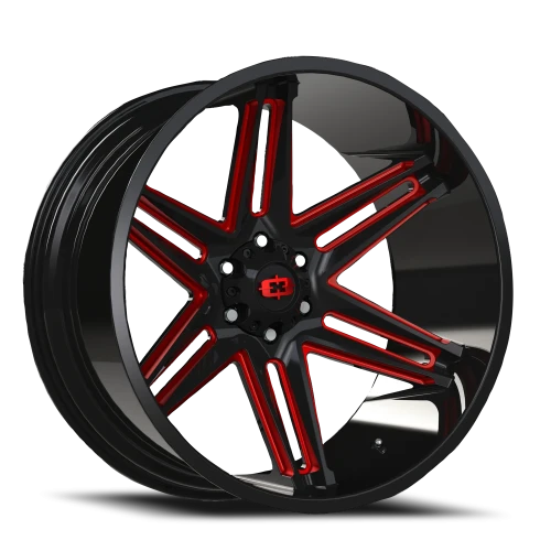 Vision 363 20x10 -25 6x139.7mm 106.2mm Gloss Black Milled Spokes-Red Tint