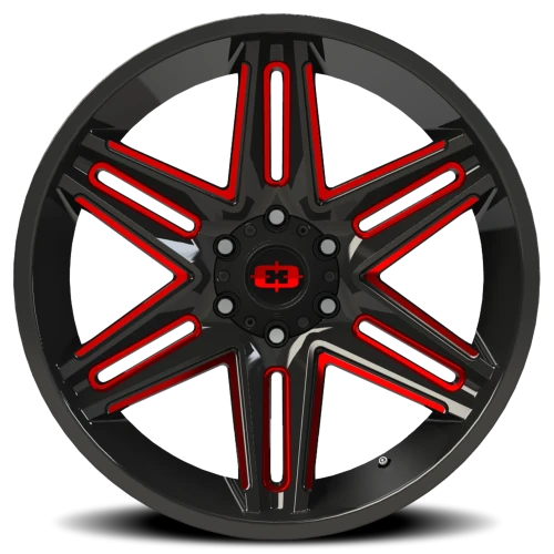 Vision 363 22x10 -19 6x139.7mm 106.2mm Gloss Black Milled Spokes-Red Tint