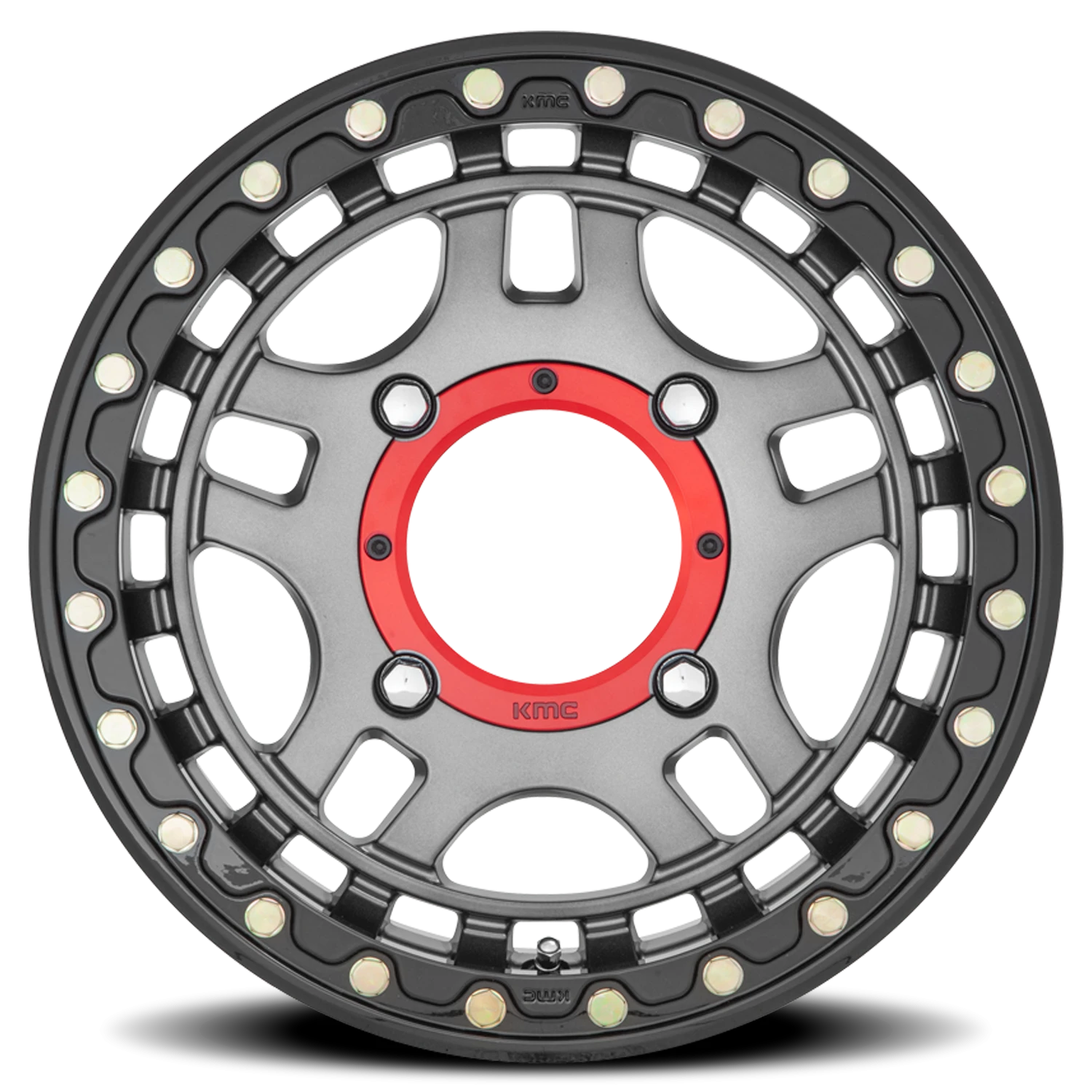 KMC Recon Beadlock UTV 14x7" 4x156mm 132mm CB +38mm Gunmetal Gloss Black Ring