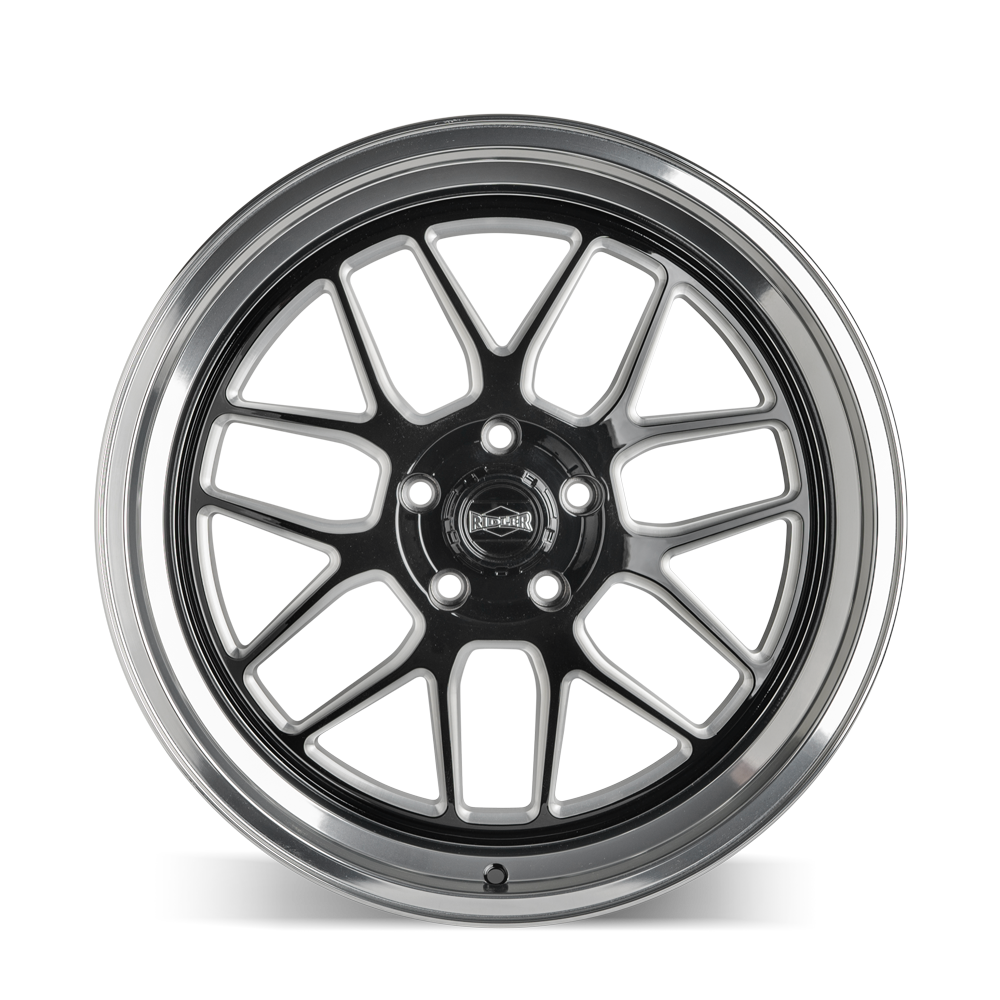 Ridler 611 17x7" 5x120.65mm 83.82mm CB 0mm Gloss Black Milled-Diamond Cut Lip