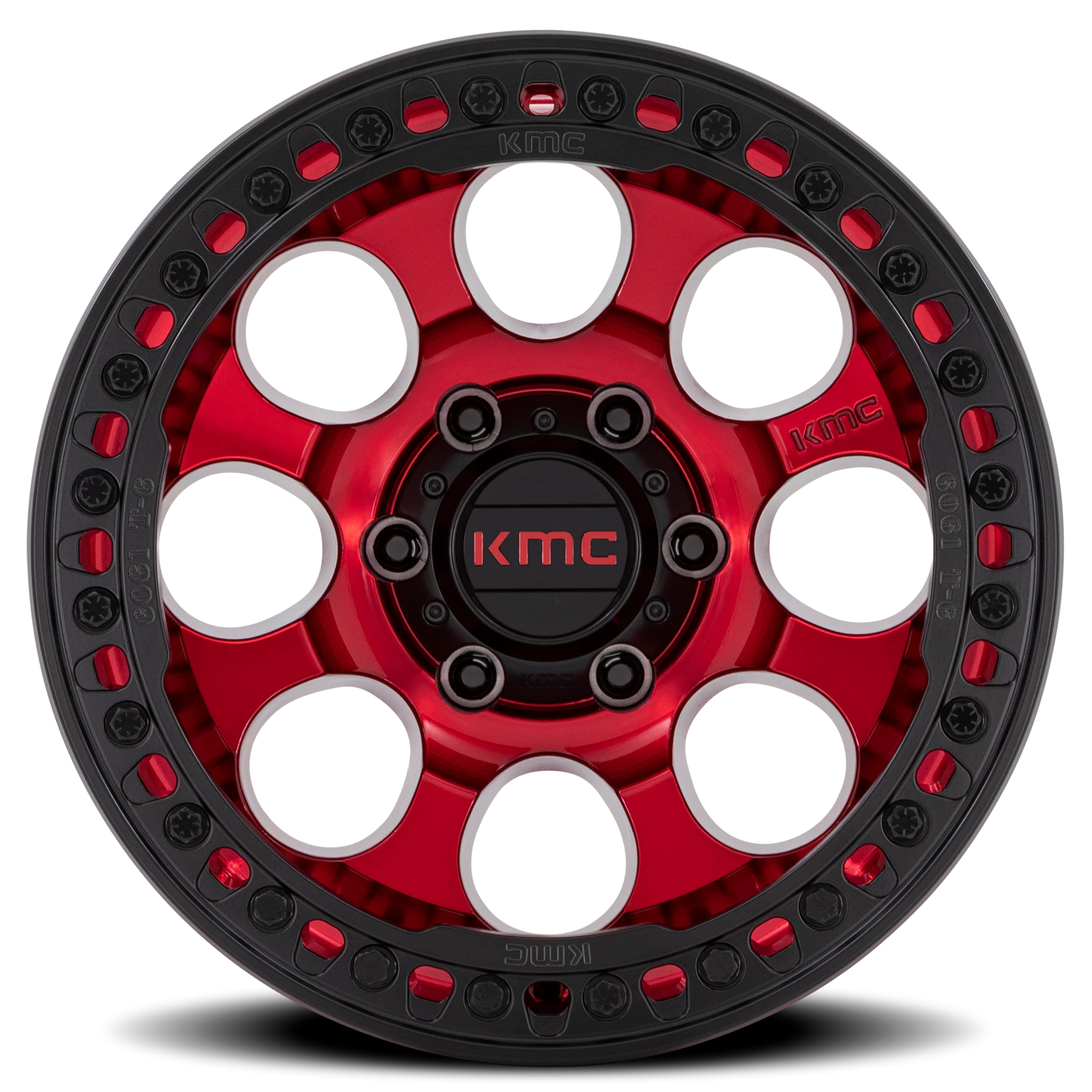 KMC Riot Beadlock 17x8.5" 6x139.7mm 108mm CB 0mm Candy Red Satin Black Ring