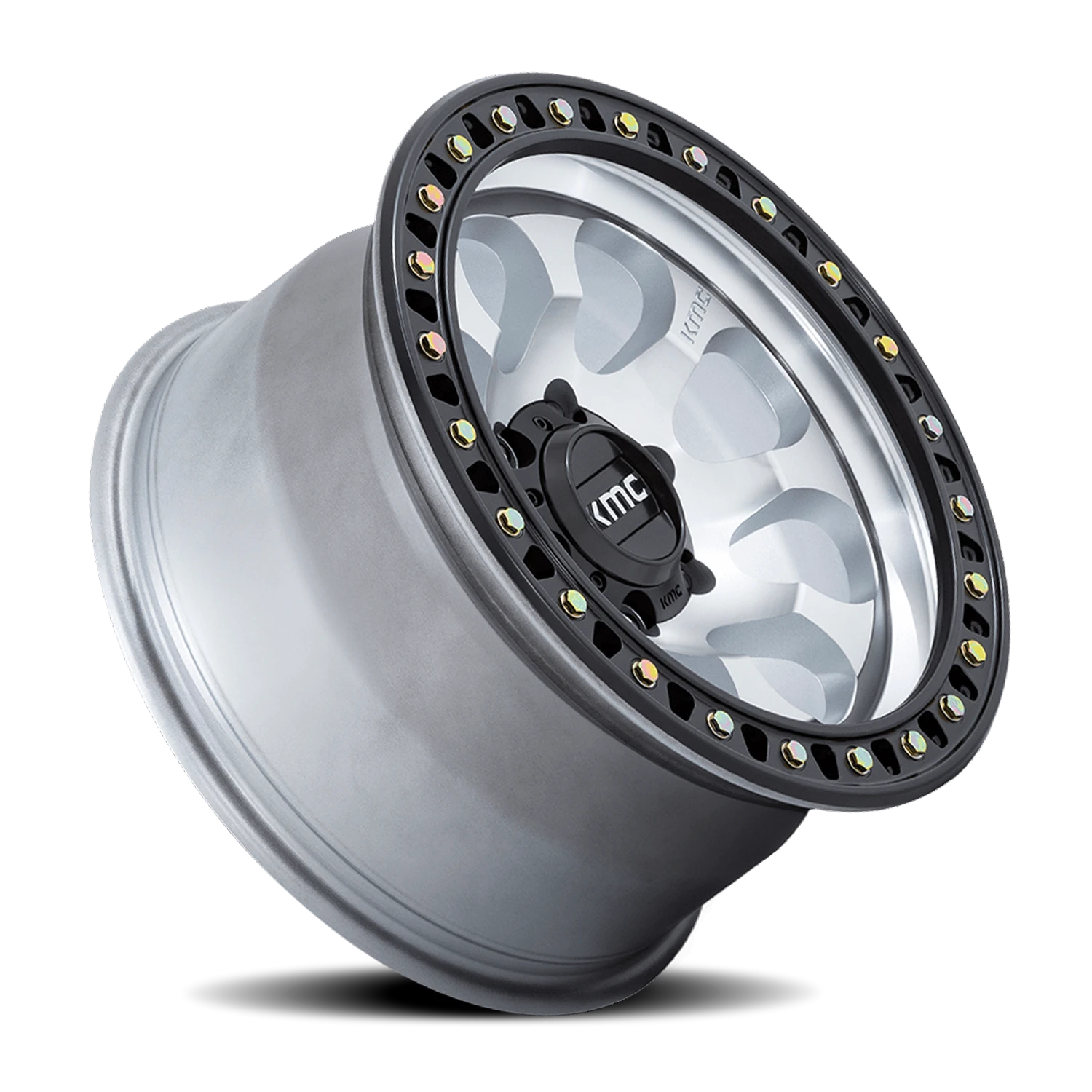 KMC Riot SBL 17x8.5" 6x139.7mm 106.1mm CB +10mm Machined Silver Satin Black Lip