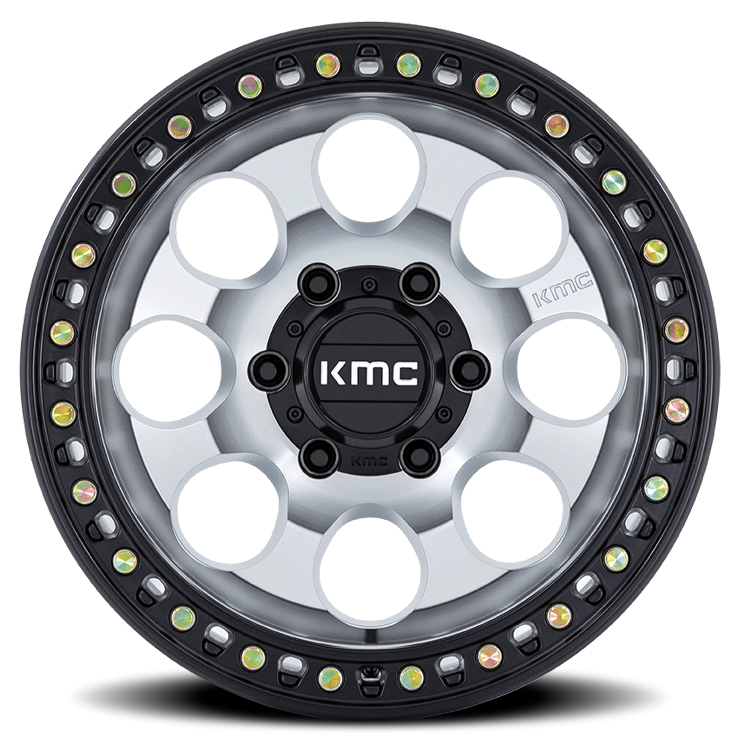 KMC Riot SBL 17x8.5" 6x139.7mm 106.1mm CB +10mm Machined Silver Satin Black Lip