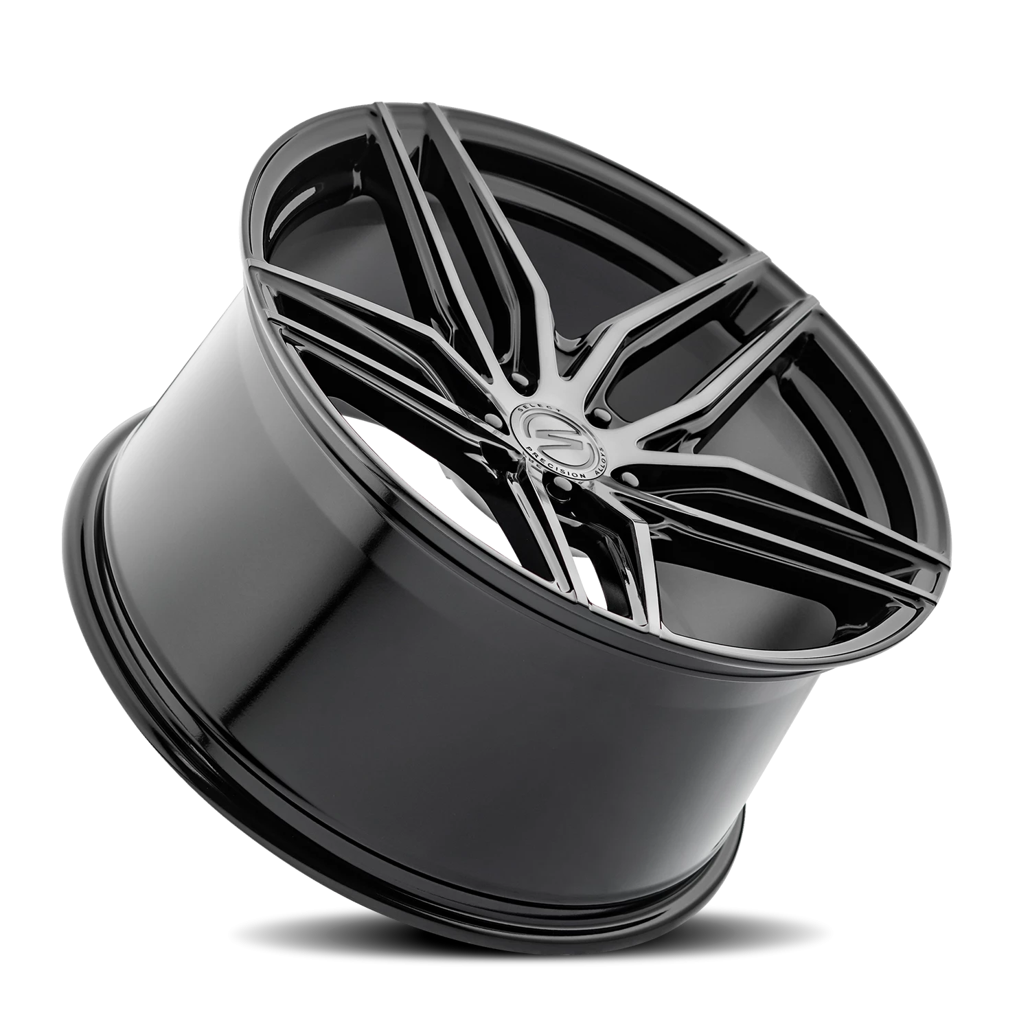 Select Precision Alloys Shadow 19x8.5" 5x114.3mm 72.69mm CB +20mm Gloss Glossy Black Brushed DDT Face Clear