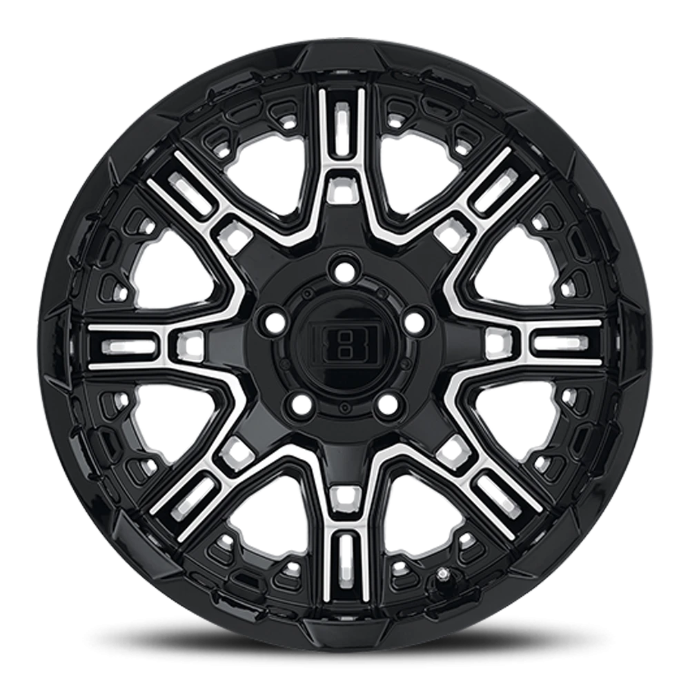 Level 8 Slingshot 17x8.5" 5x127mm 71.6mm CB -10mm Gloss Black Machined Face