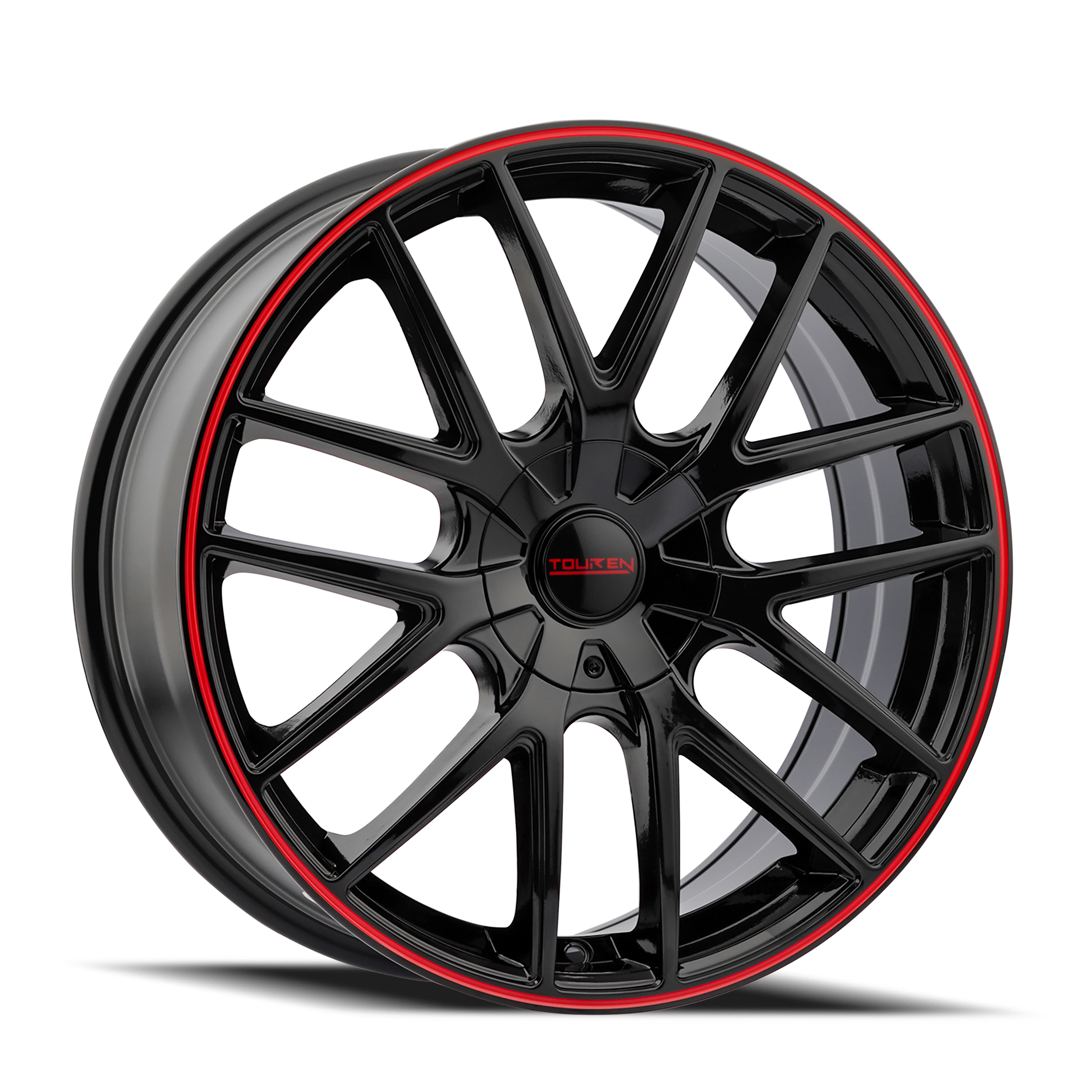Touren TR60 18x8" 5x108mm 72.62mm CB +40mm Gloss Black Red Ring