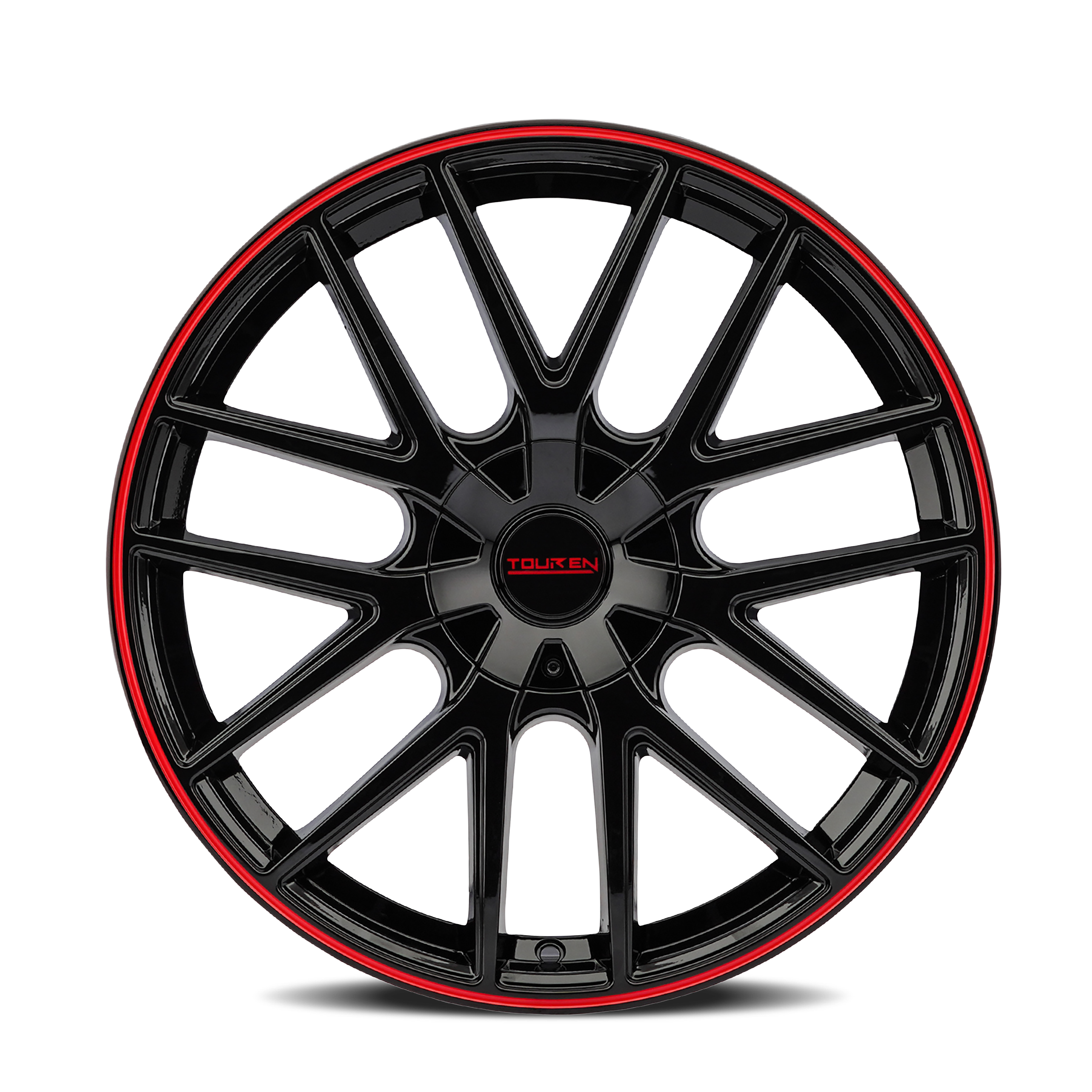 Touren TR60 18x8" 5x100mm 72.62mm CB +40mm Gloss Black Red Ring