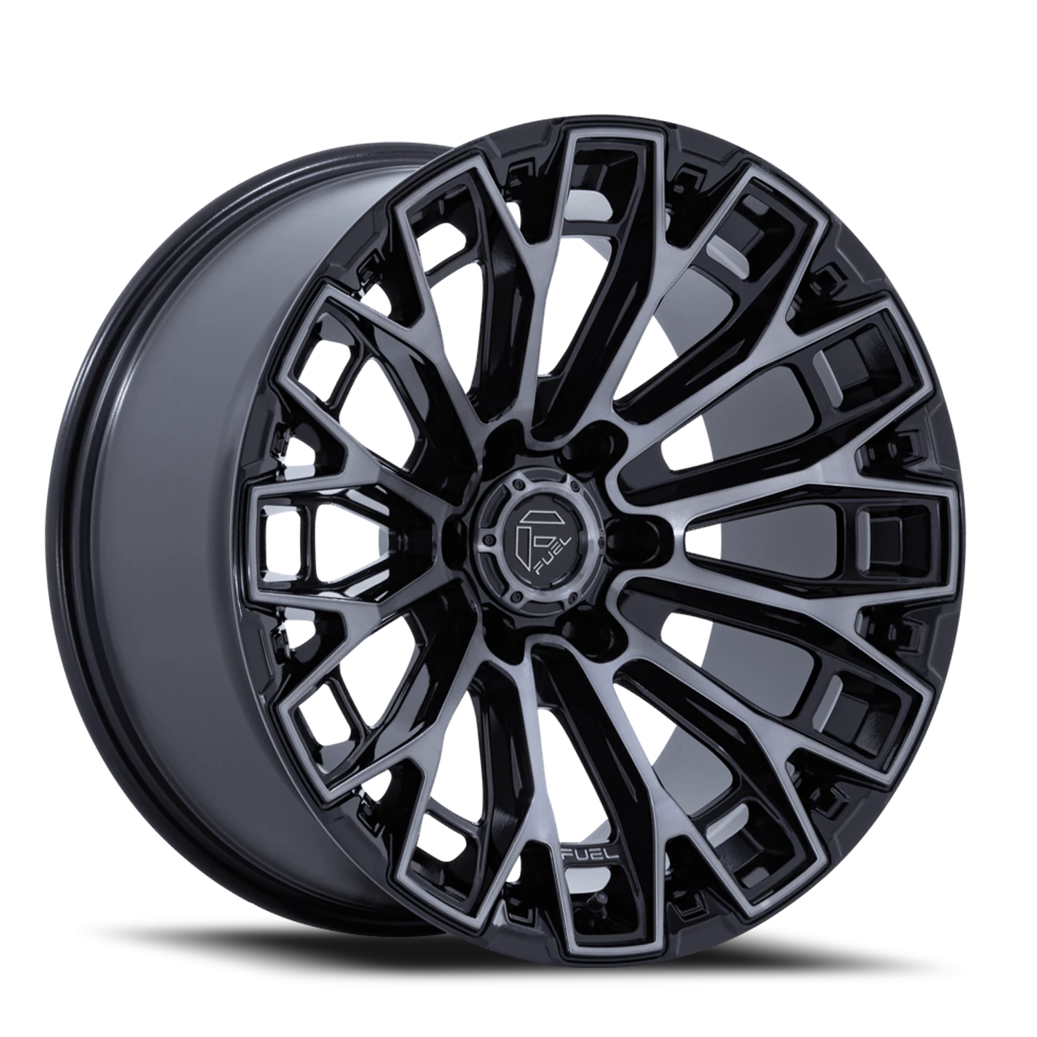 Fuel Trax 17x9" 6x139.7mm 106.1mm CB +1mm Gloss Black Machined Face-Dark Tinted Clear