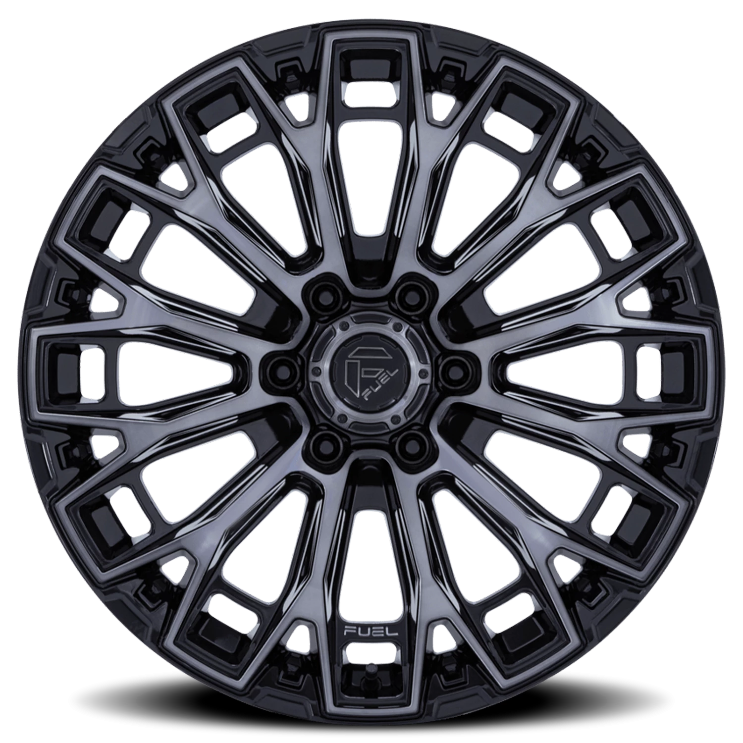 Fuel Trax 17x9" 6x139.7mm 106.1mm CB +1mm Gloss Black Machined Face-Dark Tinted Clear