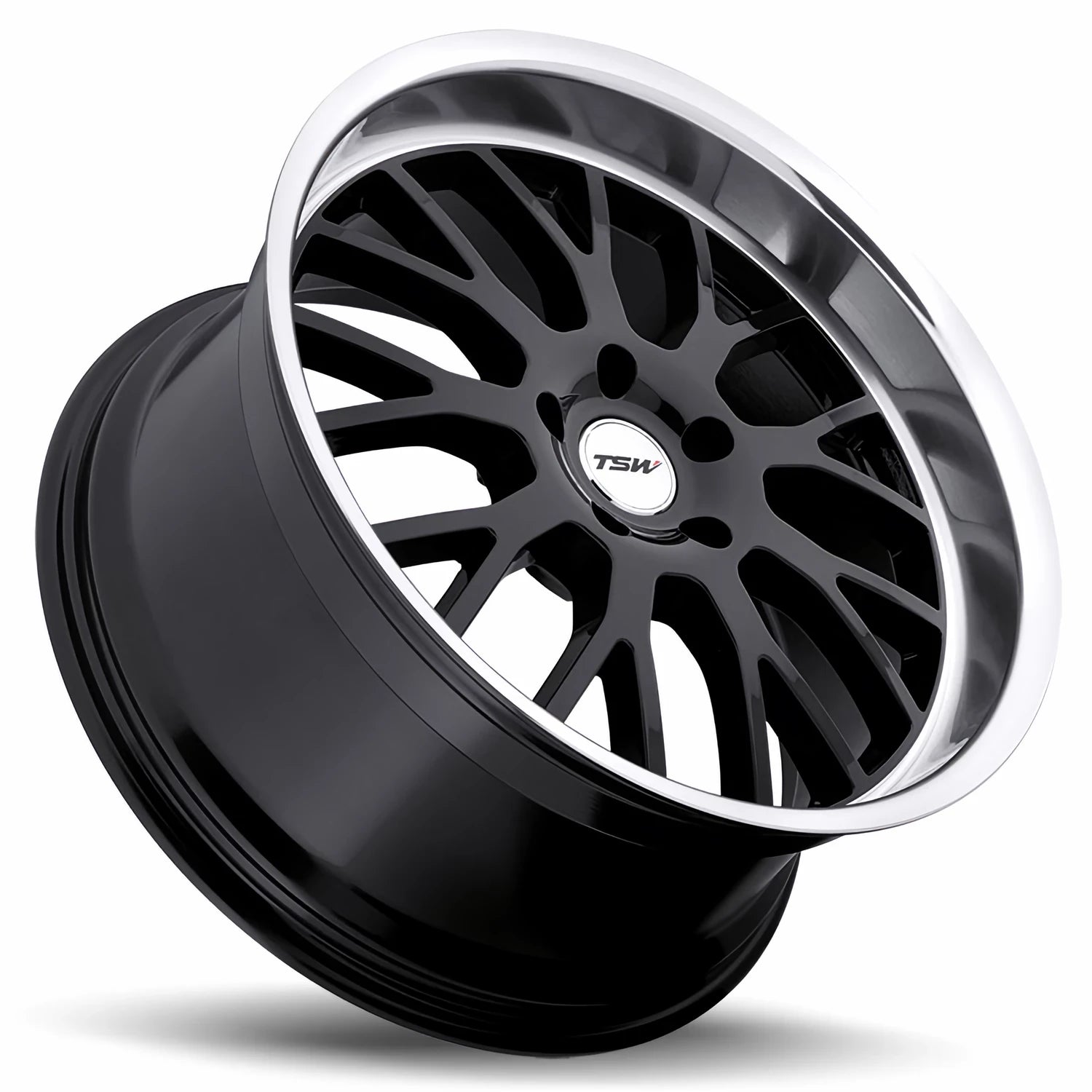 TSW Tremblant 17x8" 5x112mm 72mm CB +32mm Gloss Black Mirror Cut Lip