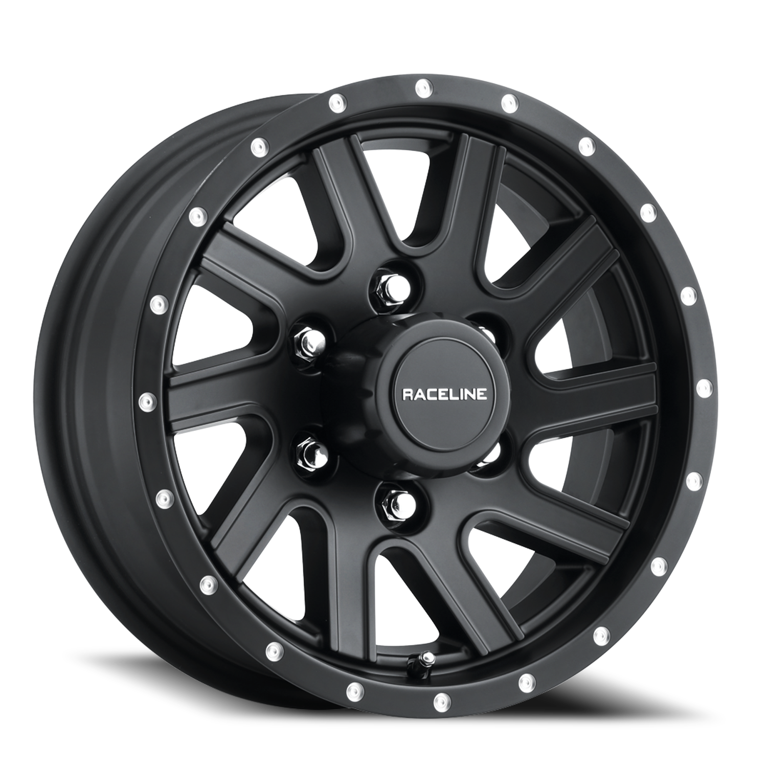 Raceline Twisted Trailer 820MB 16x6 +0 8x165.1mm 124.46mm Matte Black Milled Rivets